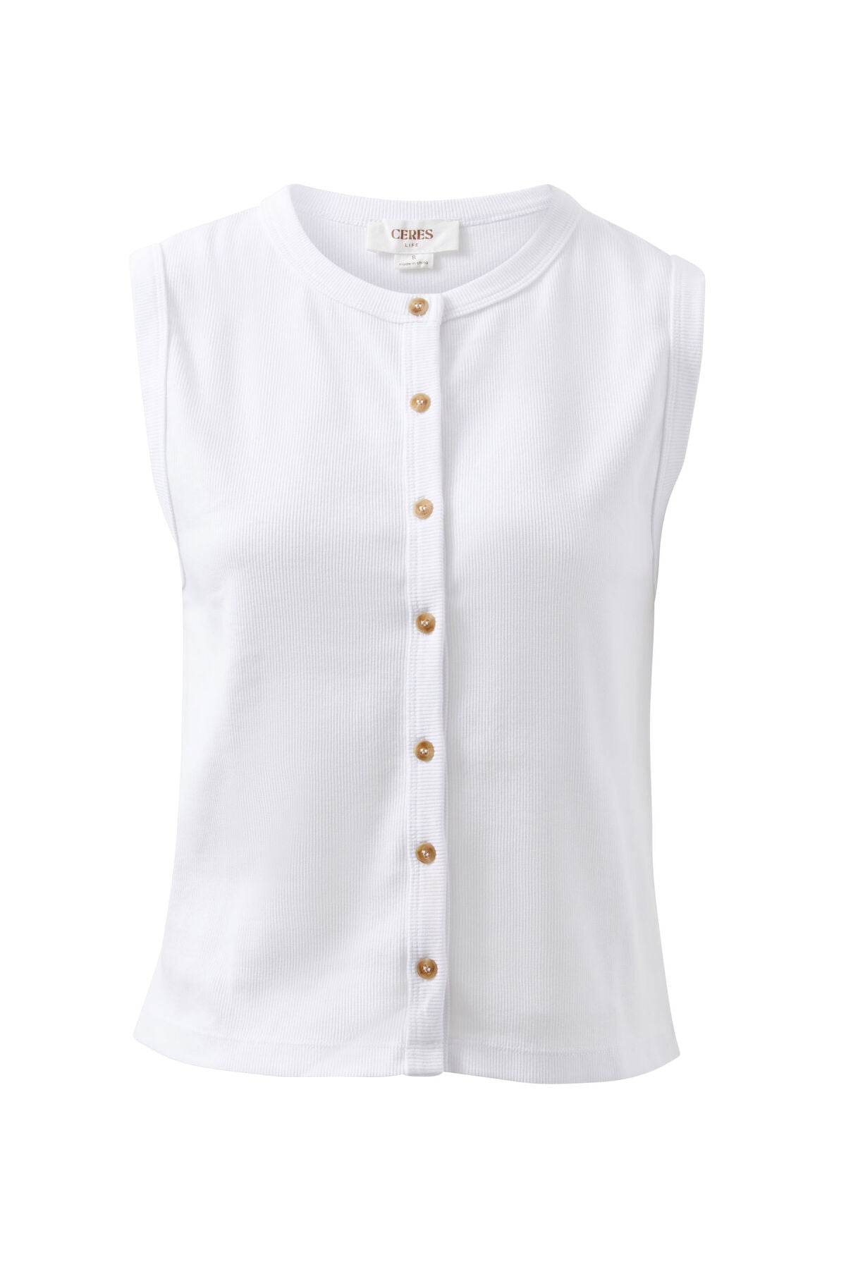 Lyla Button Through Rib Tank (White) - Something For Me​​