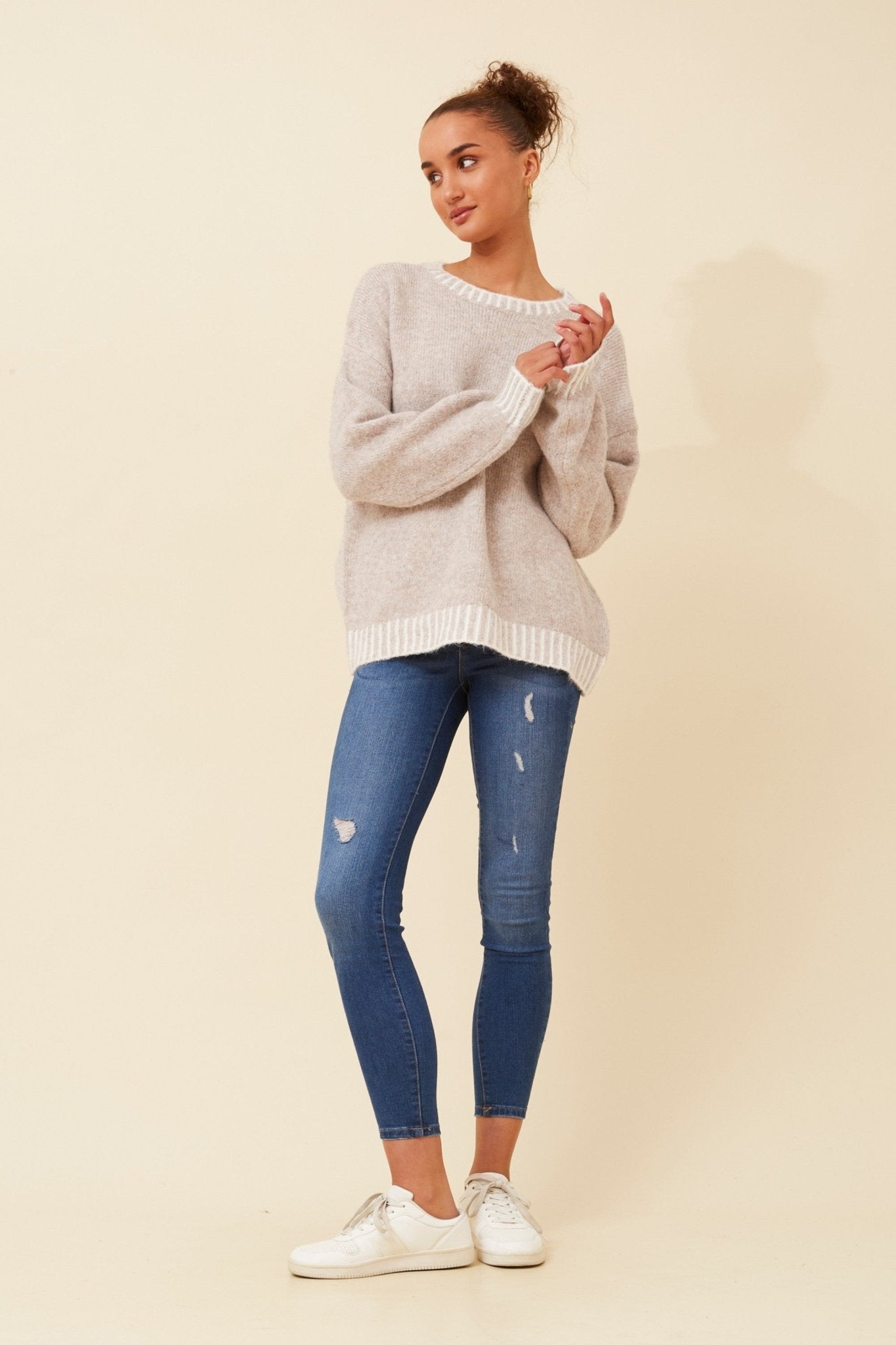 Mailani Solid Knit Pullover (Cement) - Something For Me​​