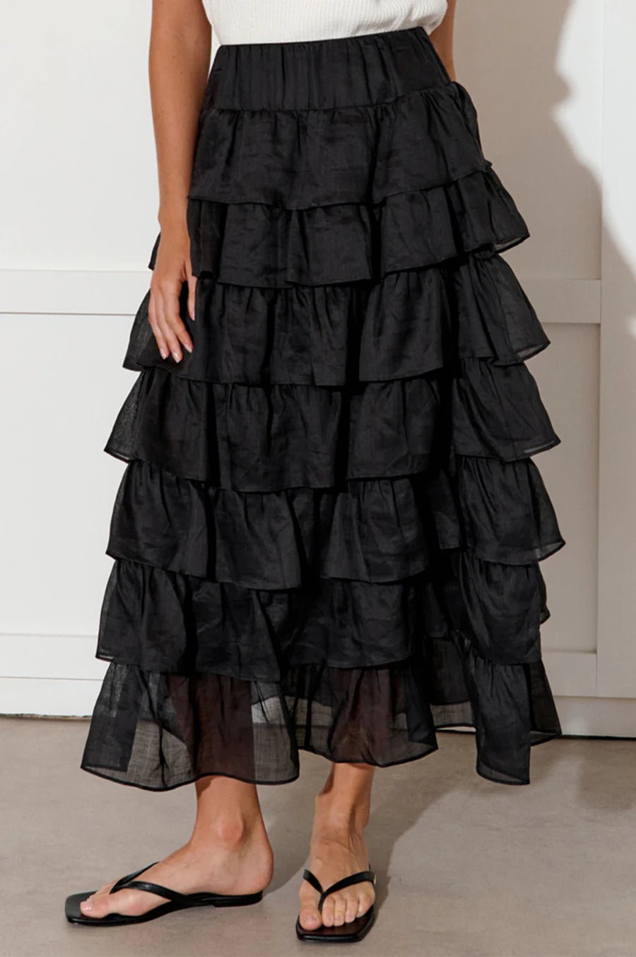 Maisy Ruffle Ramie Skirt (Black) - Something For Me​​