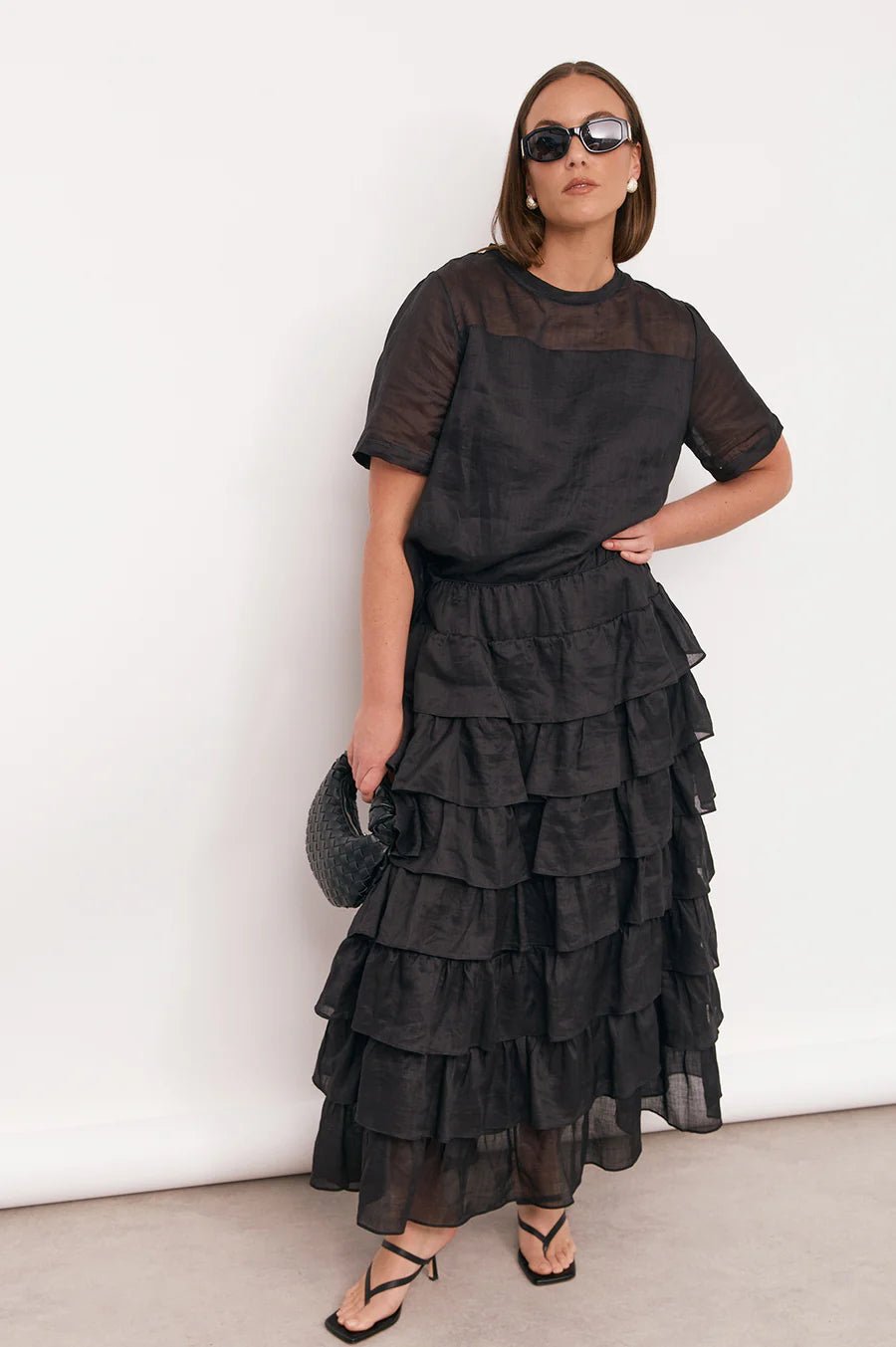 Maisy Ruffle Ramie Skirt (Black) - Something For Me​​