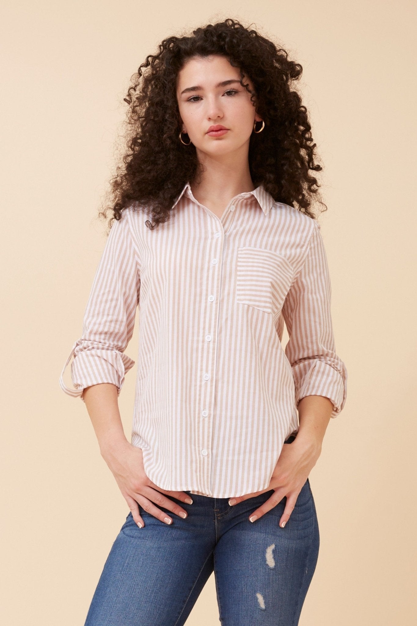 Margaret Stripe Shirt (Beige) - Something For Me​​