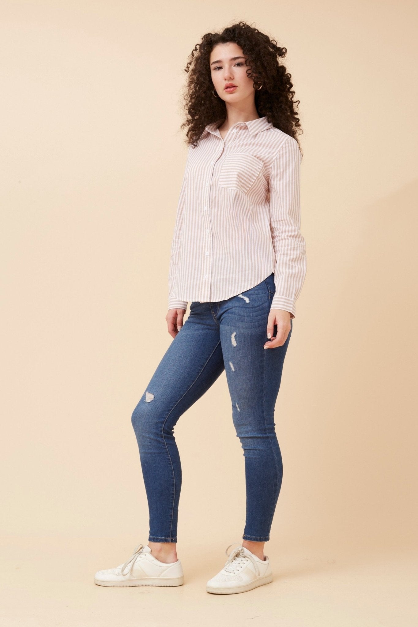 Margaret Stripe Shirt (Beige) - Something For Me​​