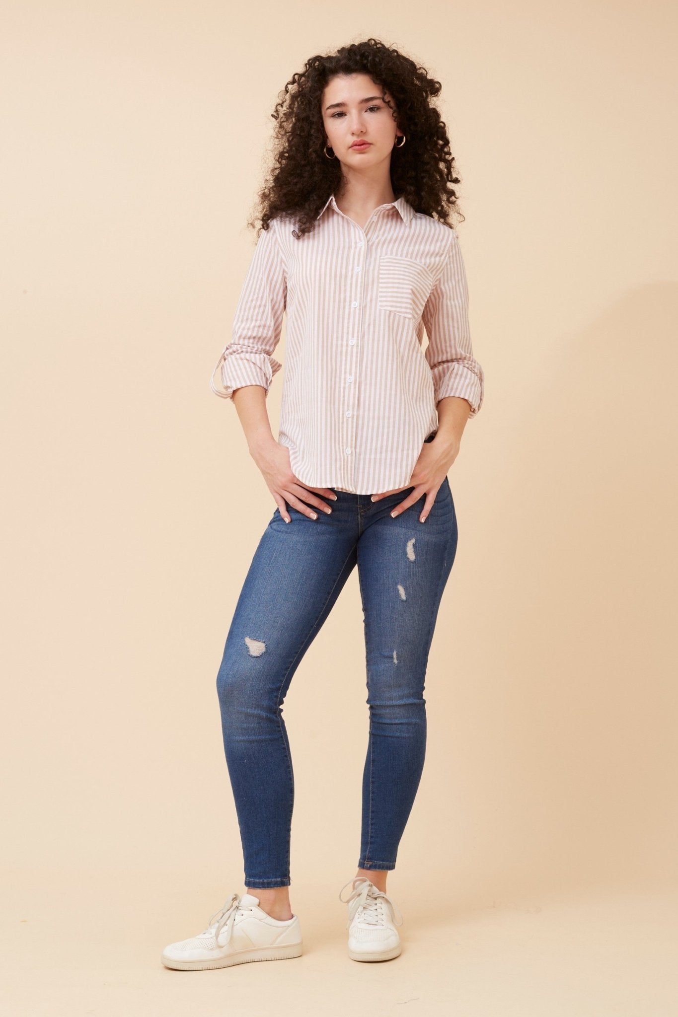 Margaret Stripe Shirt (Beige) - Something For Me​​
