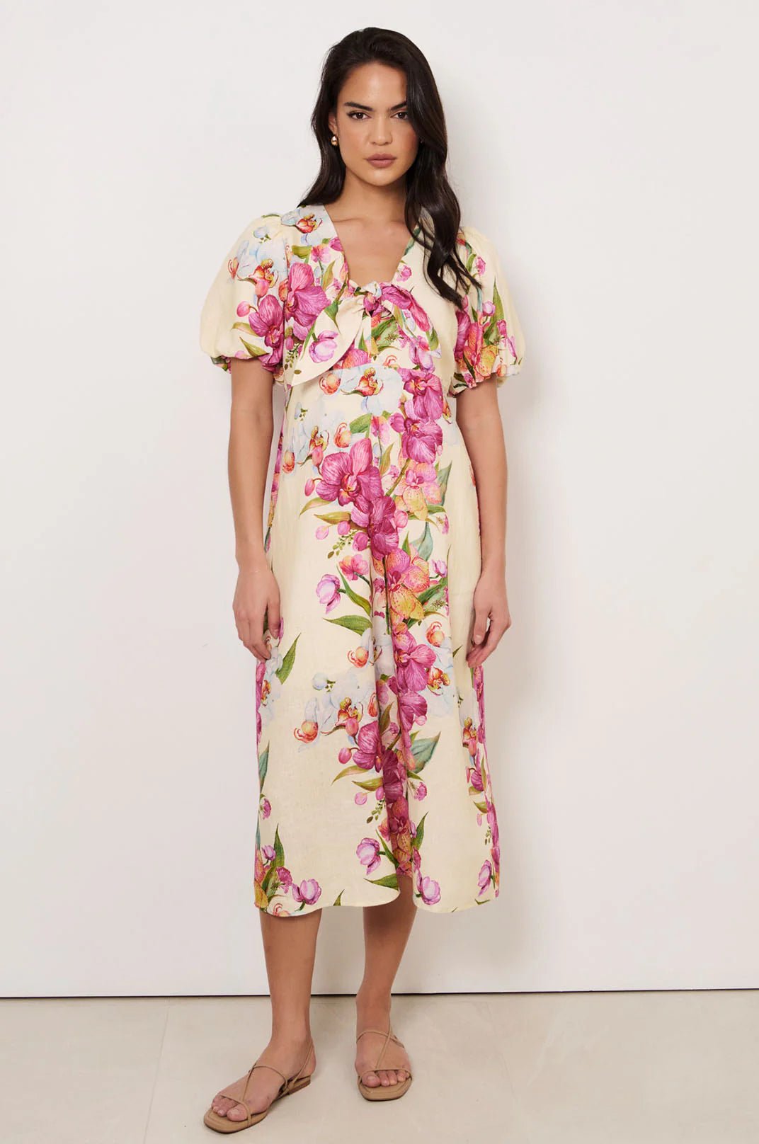 Marissa Tie Detail Linen Dress (Print)  - Something For Me​​