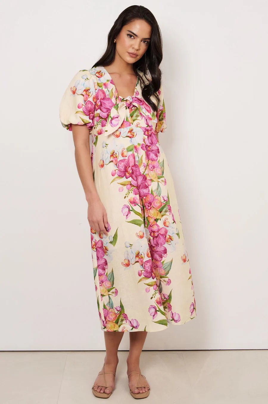 Marissa Tie Detail Linen Dress (Print)  - Something For Me​​