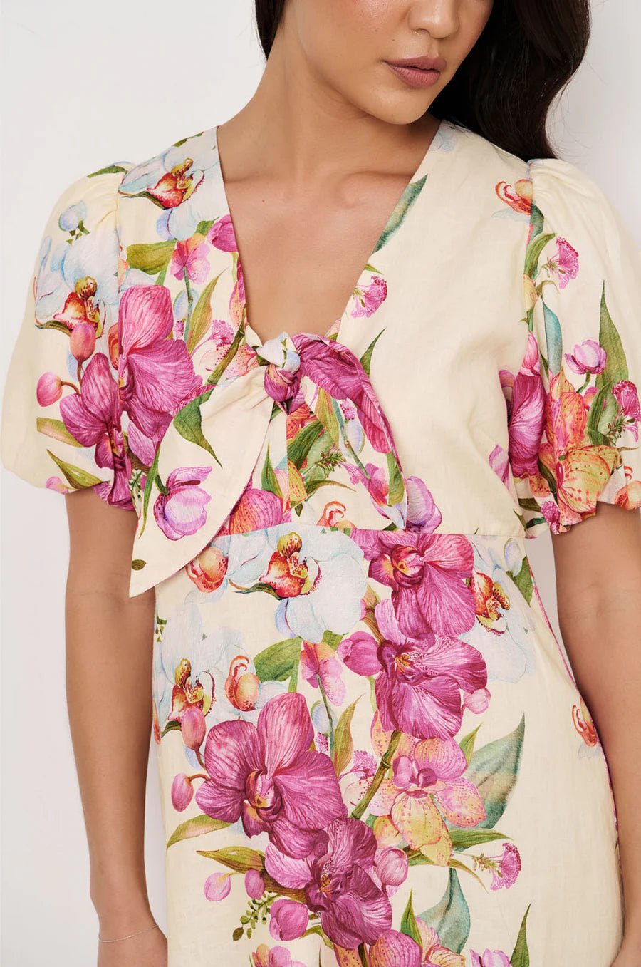 Marissa Tie Detail Linen Dress (Print)  - Something For Me​​