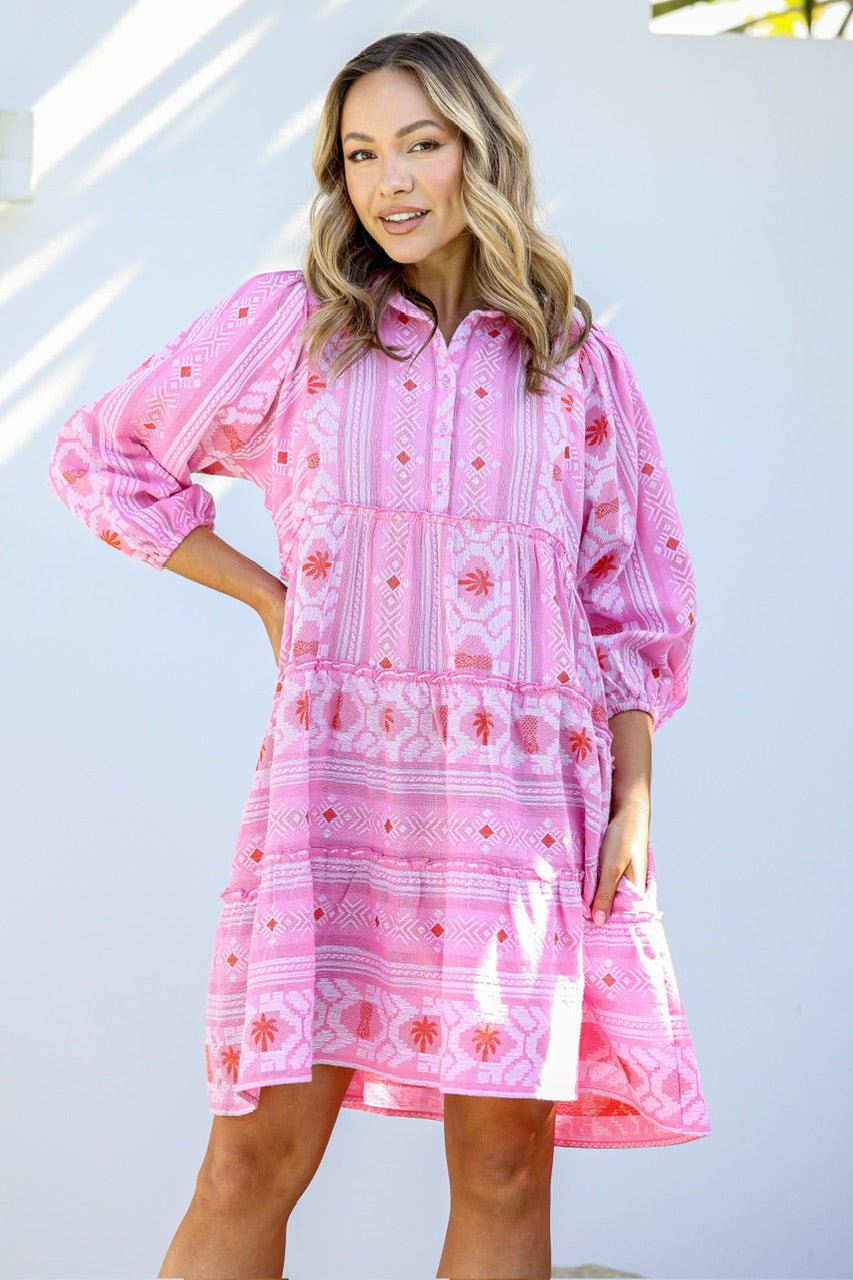 Mediterranean Boho Dress (Pink Jacquard) - Something For Me​​