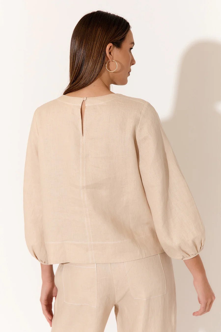 Mia Contrast Stitch Linen Top (Camel) - Something For Me​​