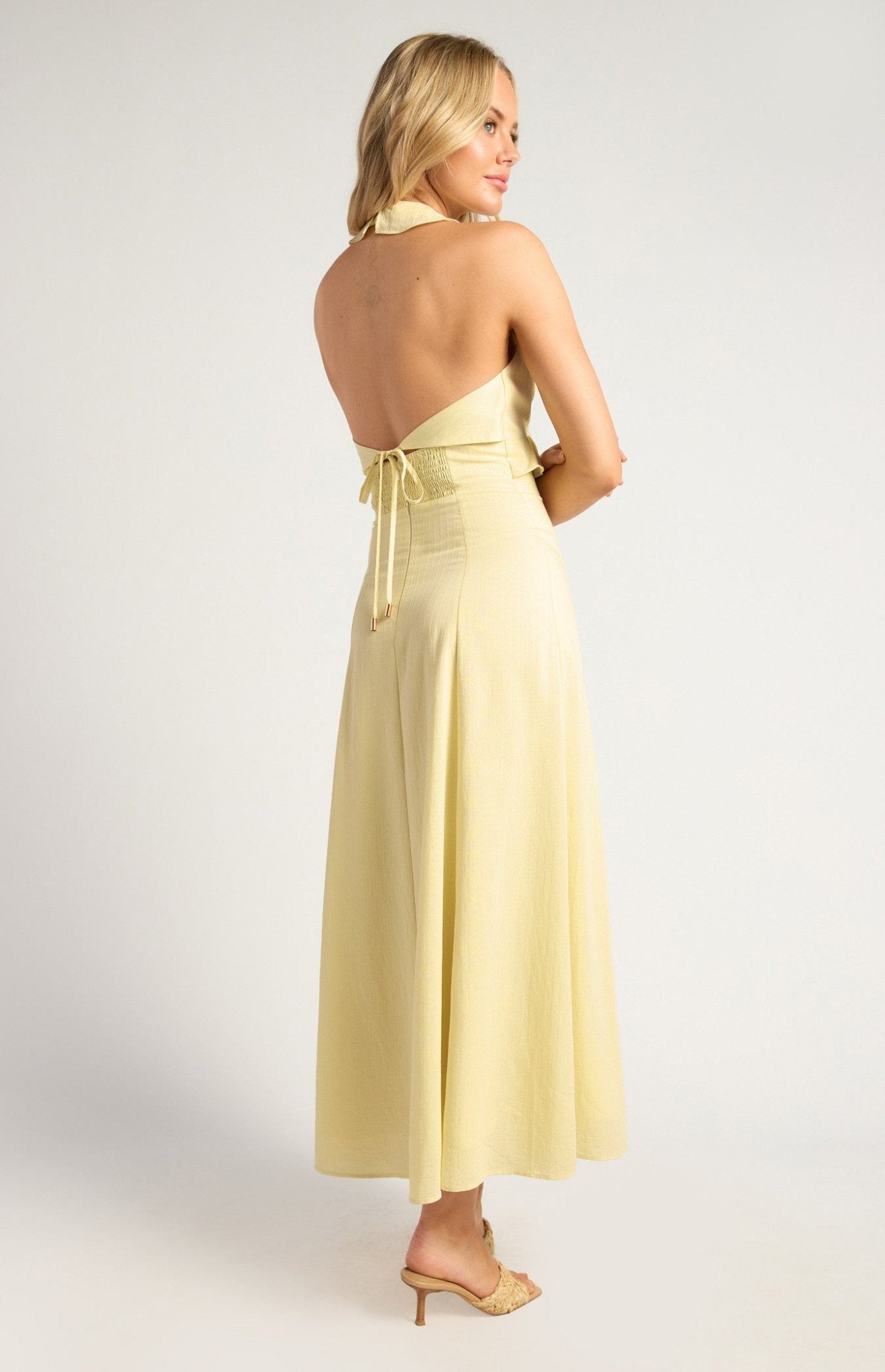 Midi Dress With Gold Toggle Tie (Lemon) - Something For Me​​