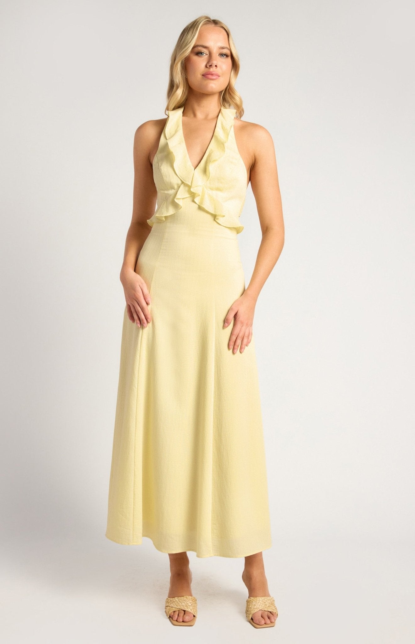 Midi Dress With Gold Toggle Tie (Lemon) - Something For Me​​