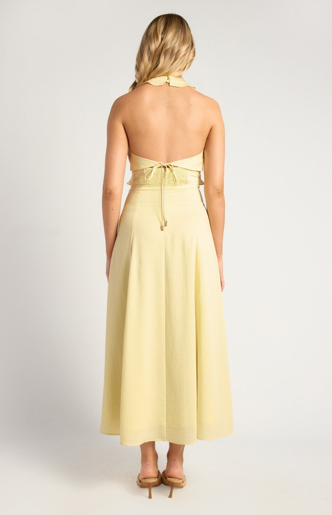 Midi Dress With Gold Toggle Tie (Lemon) - Something For Me​​