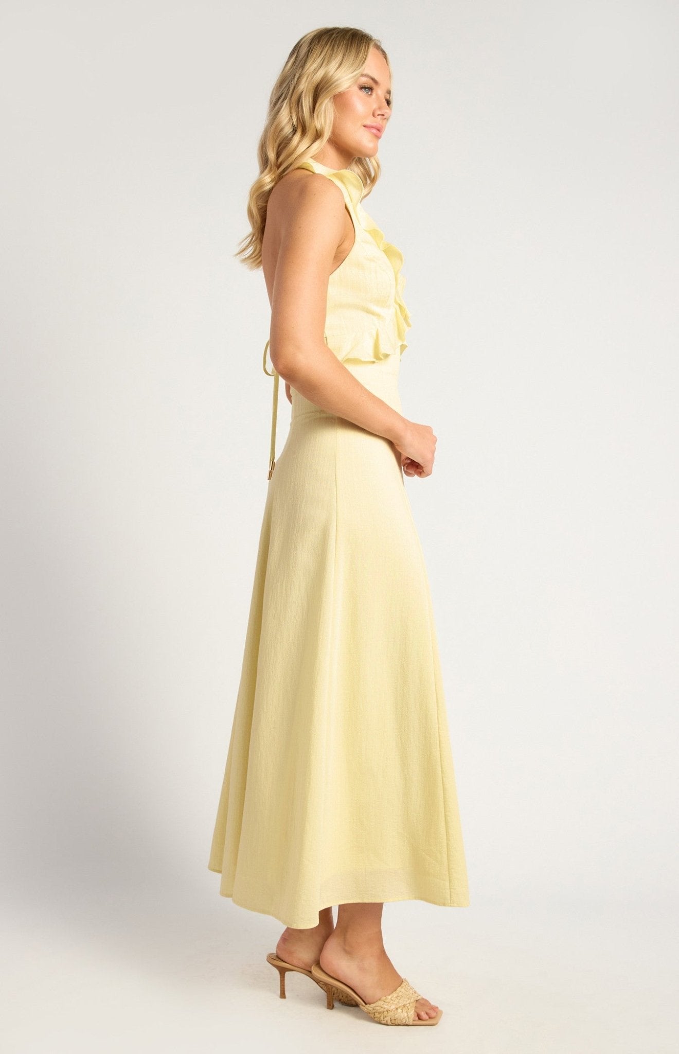 Midi Dress With Gold Toggle Tie (Lemon) - Something For Me​​