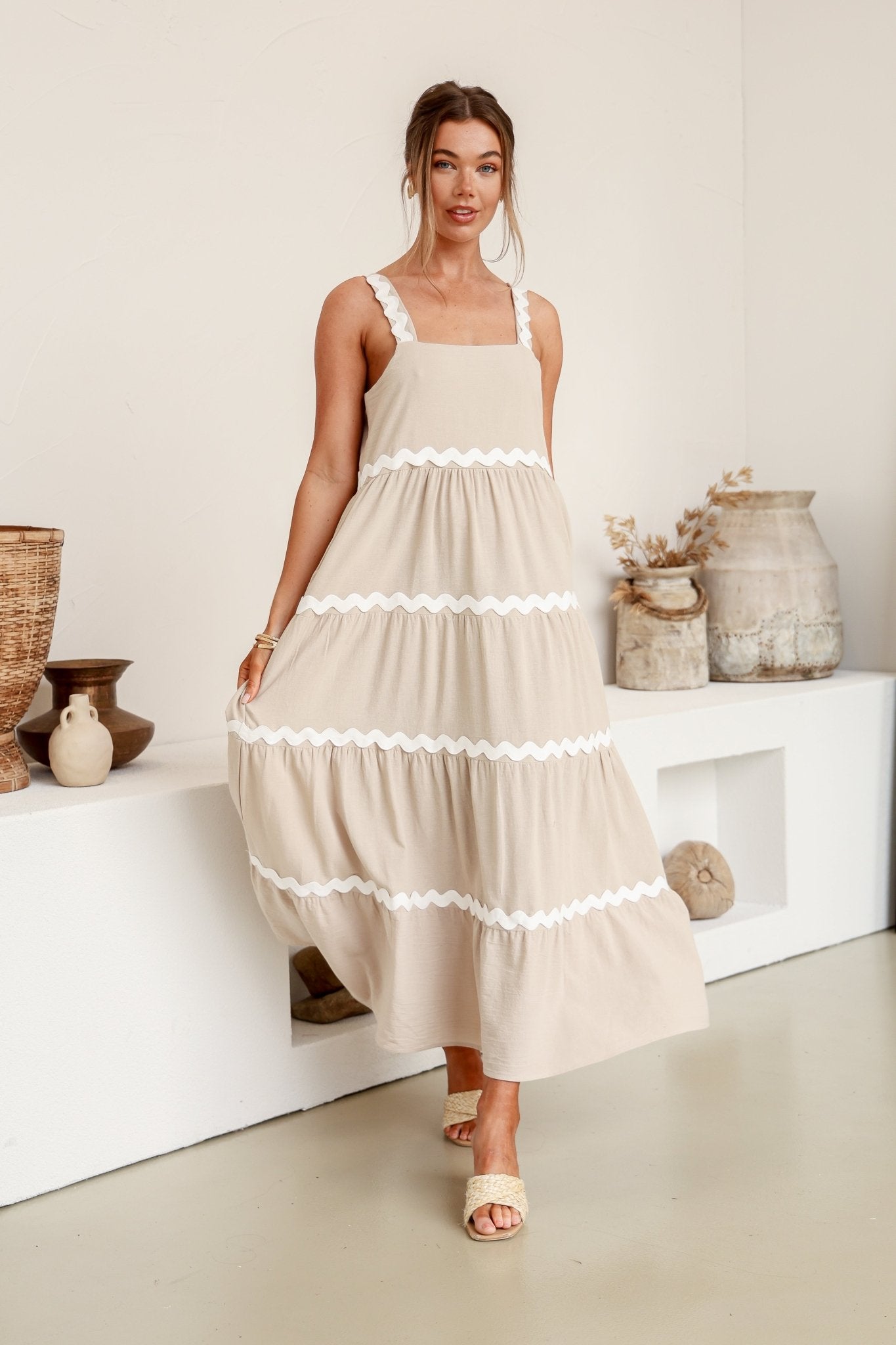 Mila Dress (Beige/White) - Something For Me​​
