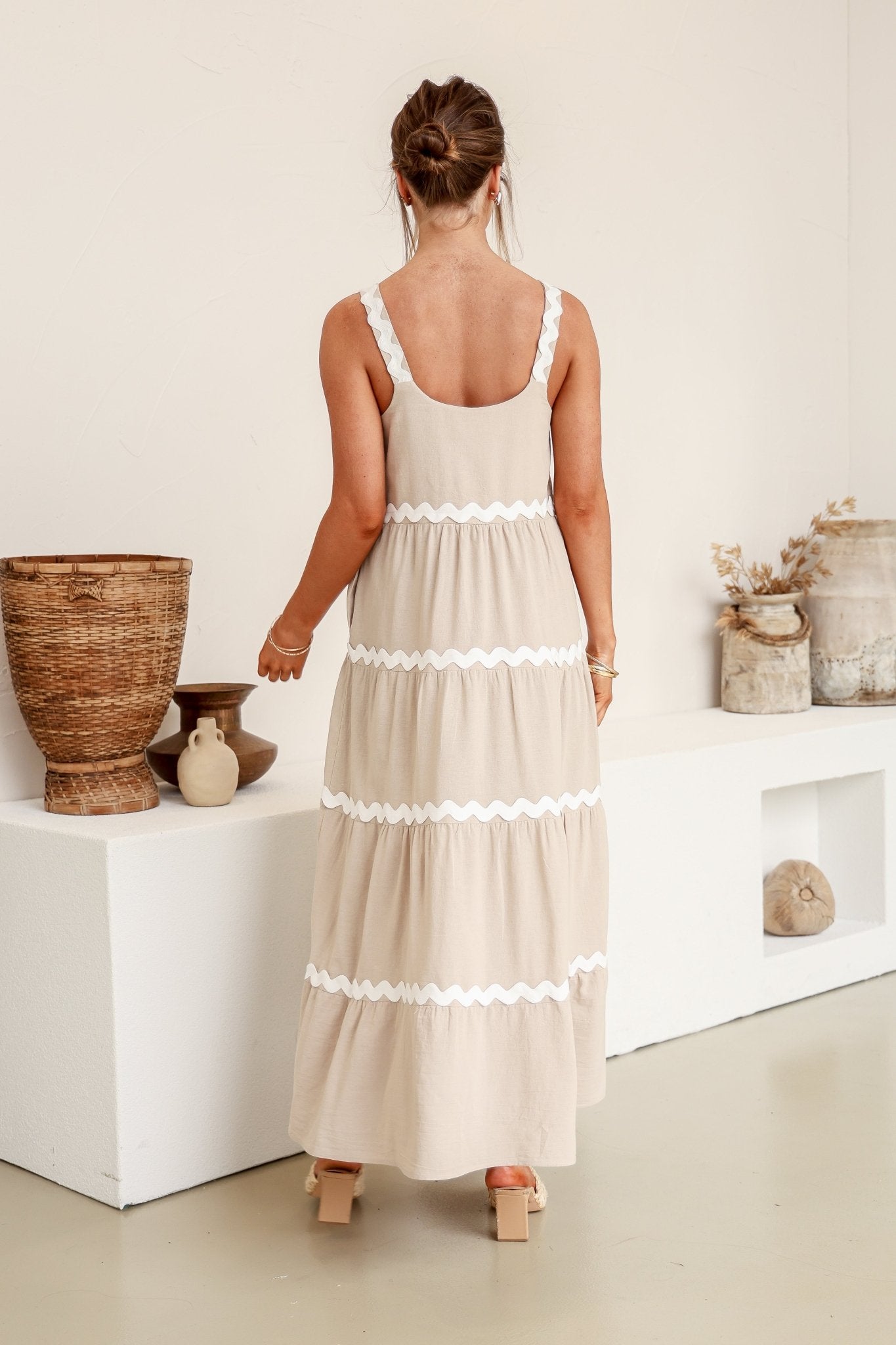 Mila Dress (Beige/White) - Something For Me​​