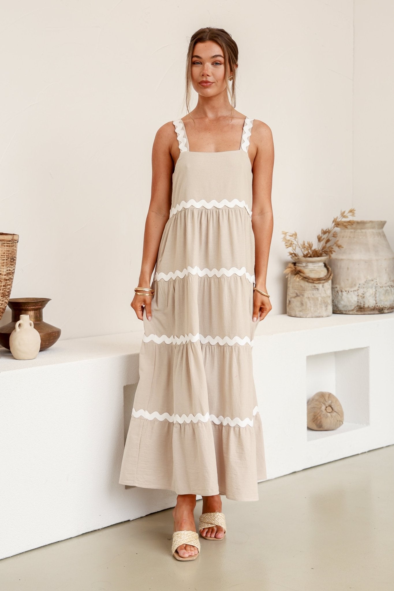 Mila Dress (Beige/White) - Something For Me​​