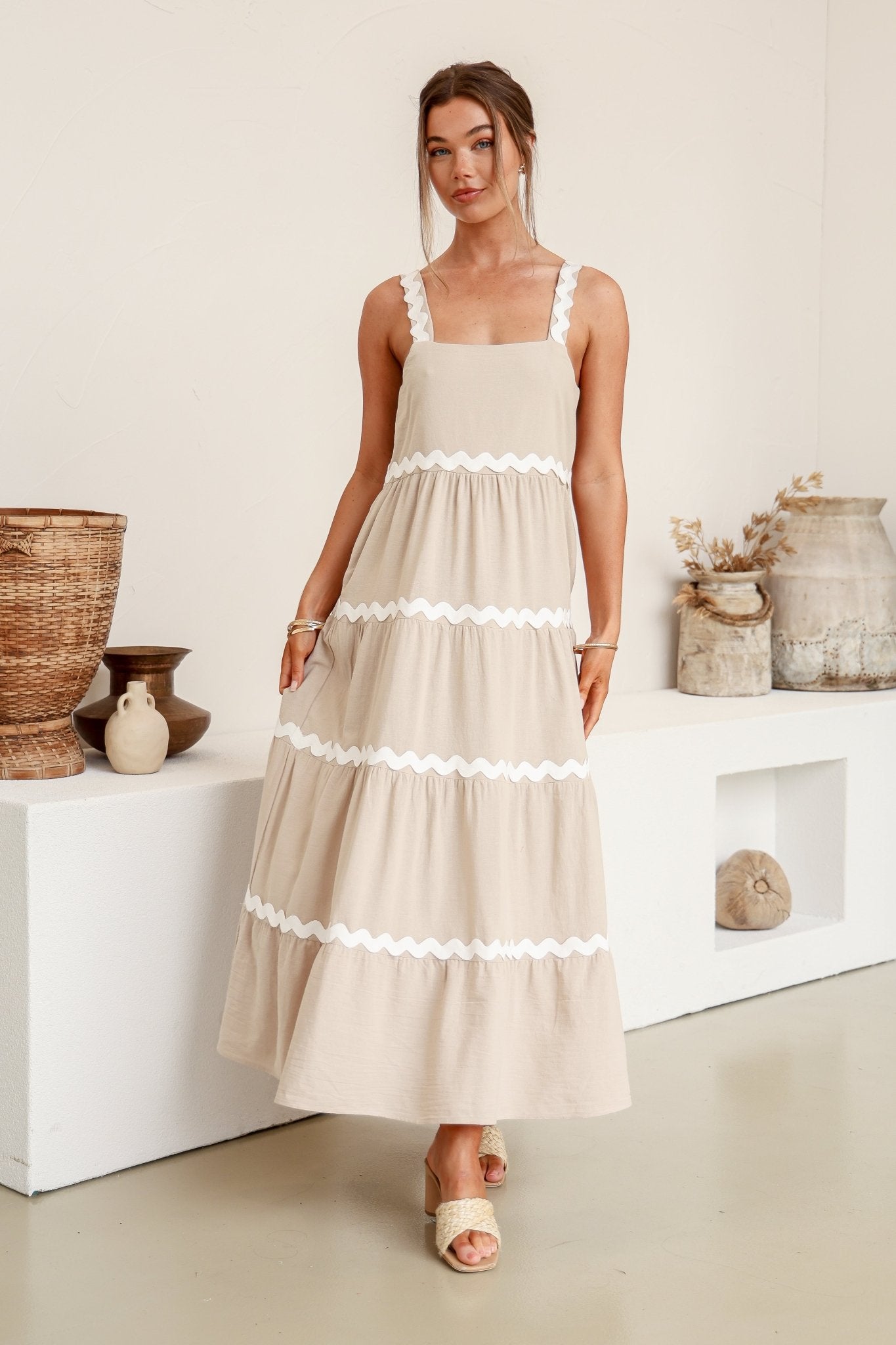 Mila Dress (Beige/White) - Something For Me​​
