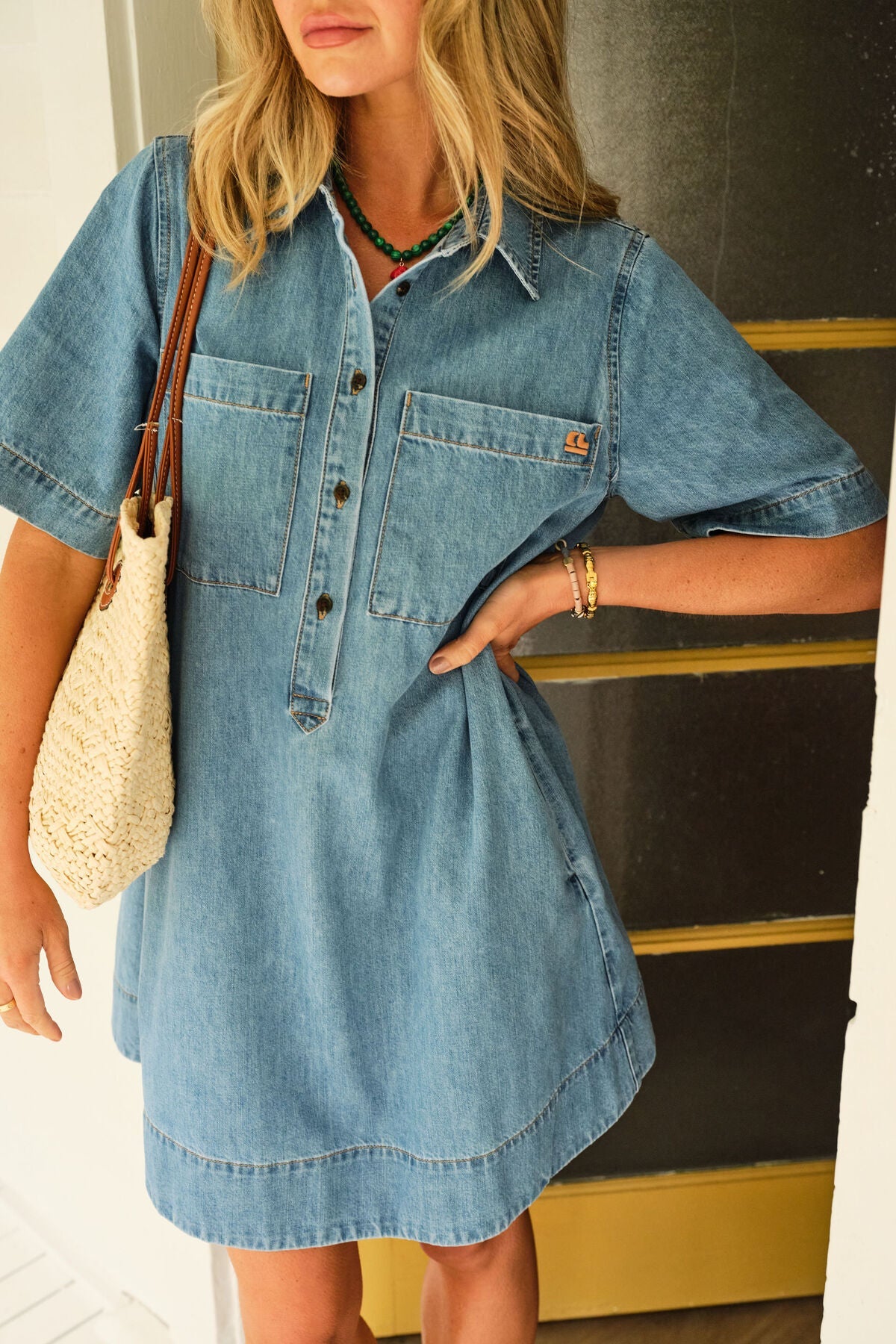 Milly Short Sleeve Mini Dress (Vintage Blue) - Something For Me
