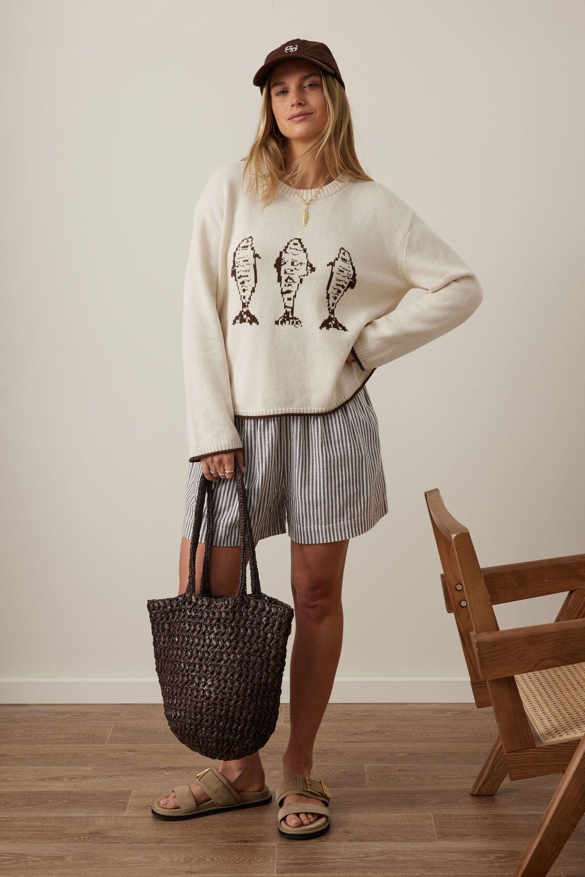 Mira Knitted Crew (Ecru Chocolate Sardine) - Something For Me