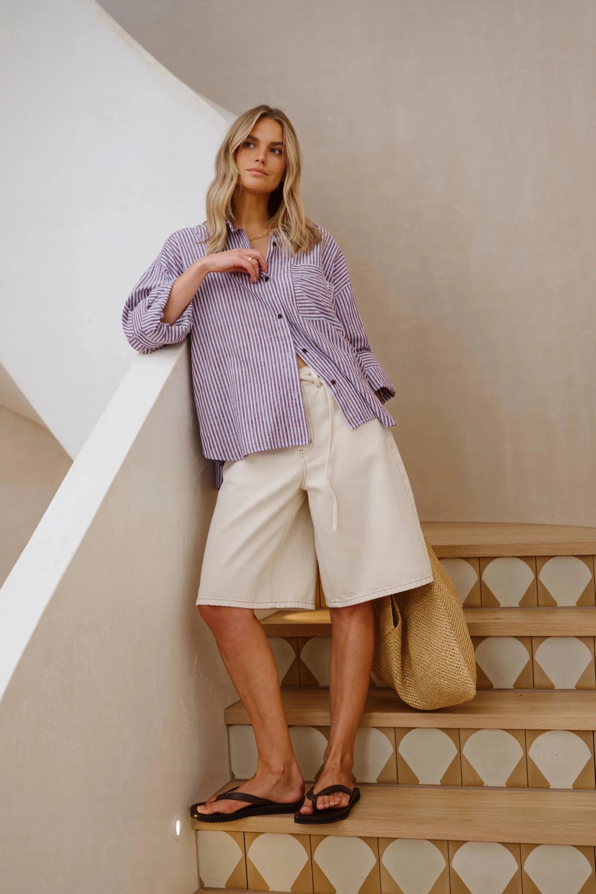 Miya Shirt (Burgundy Blue Small Stripe) - Something For Me​​