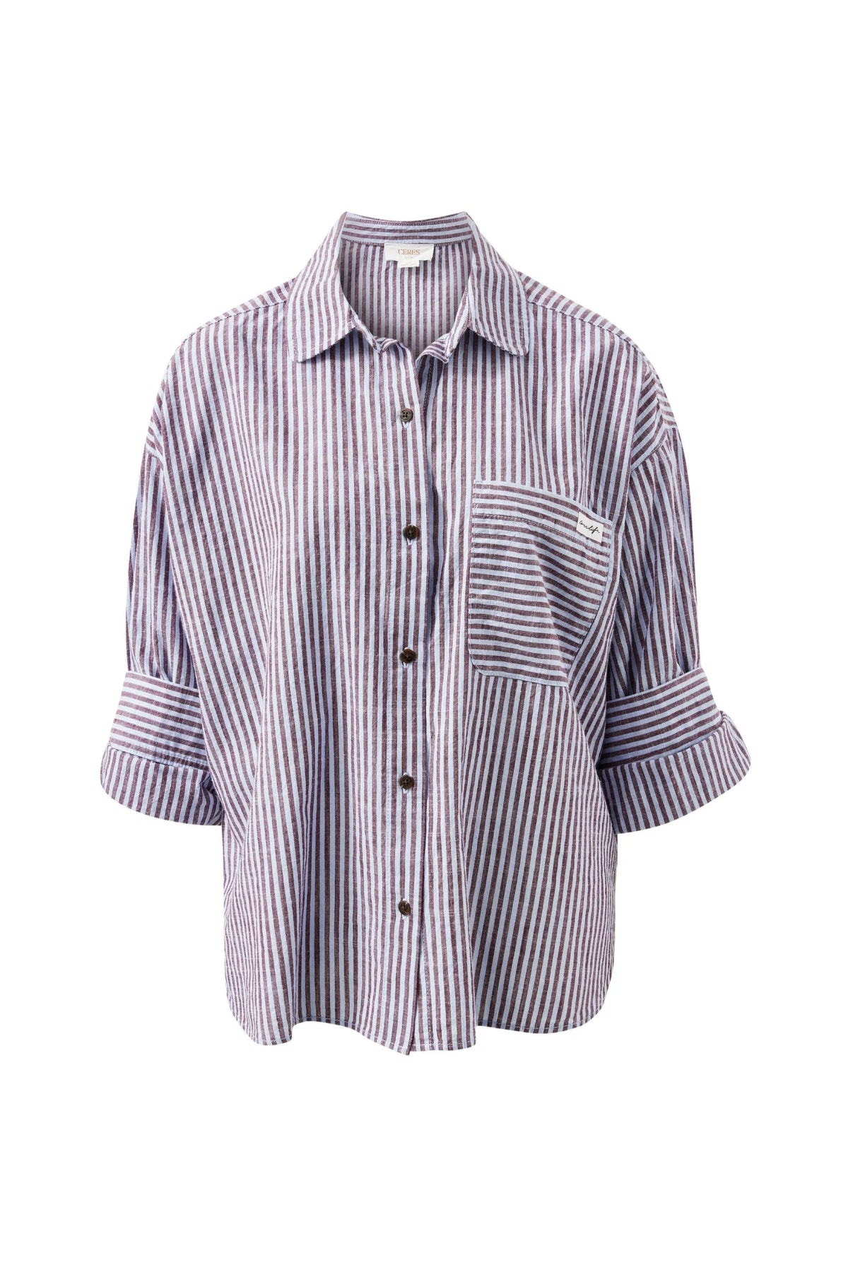 Miya Shirt (Burgundy Blue Small Stripe) - Something For Me​​