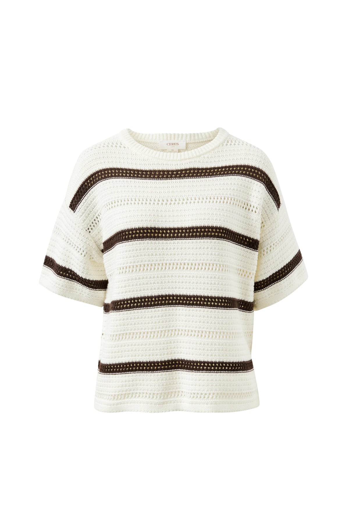 Nellie Boxy Knit Tee (Milk Brunette Wide Stripe) - Something For Me​​