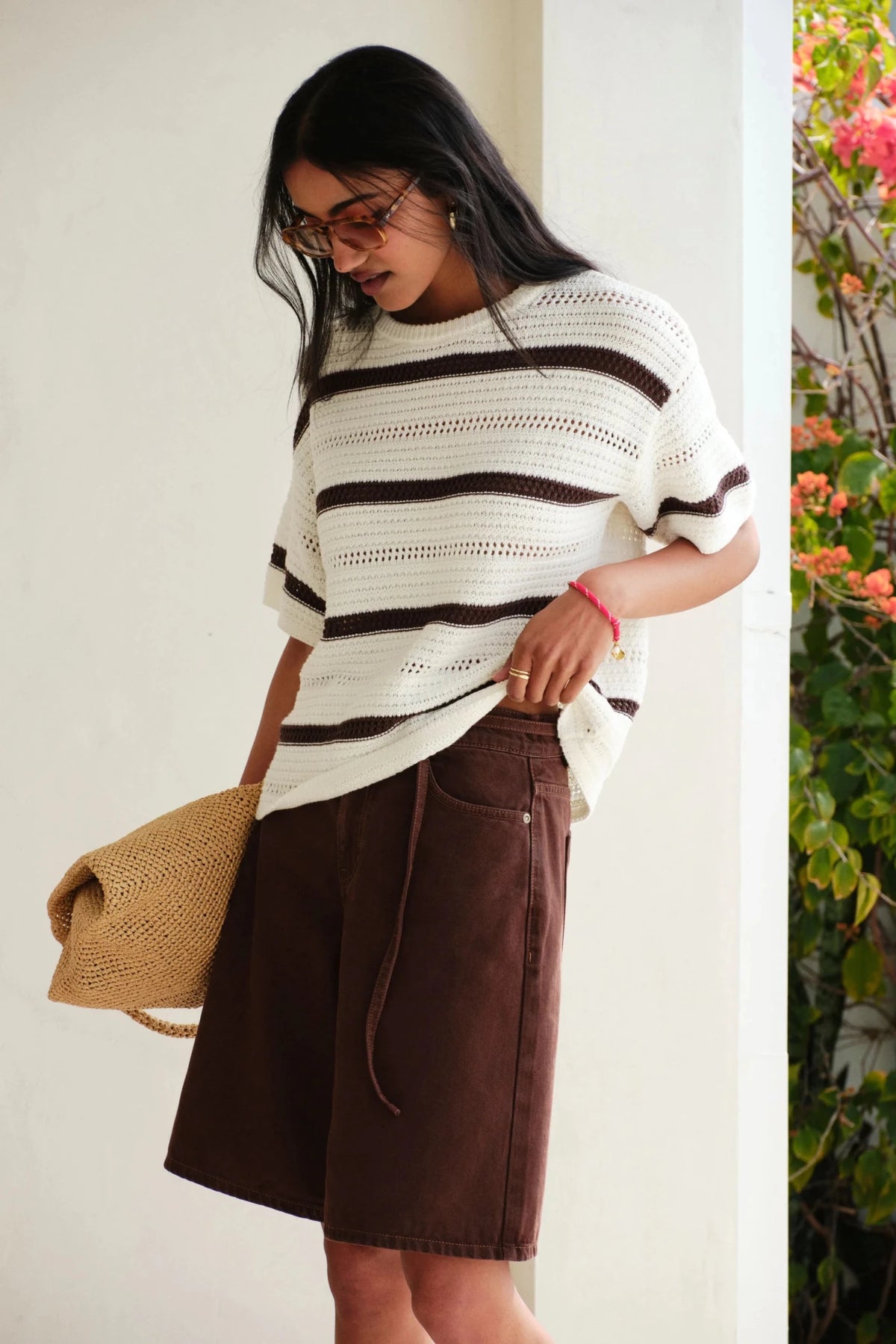 Nellie Boxy Knit Tee (Milk Brunette Wide Stripe) - Something For Me​​