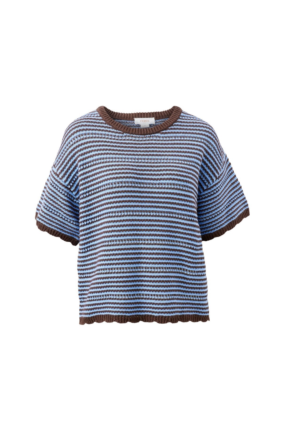 Nina Boxy Knit Tee (Brunette Sky Blue Stripe) - Something For Me​​