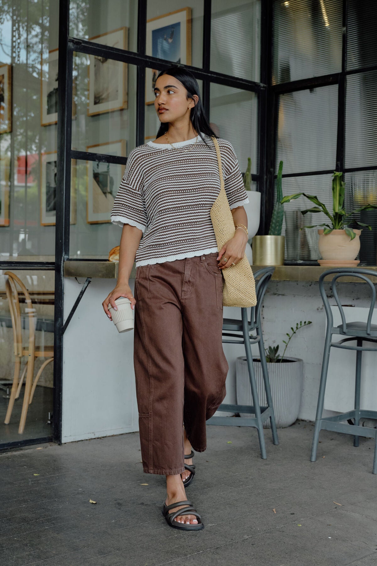 Nina Boxy Knit Tee (Chocolate Stripe) - Something For Me​​