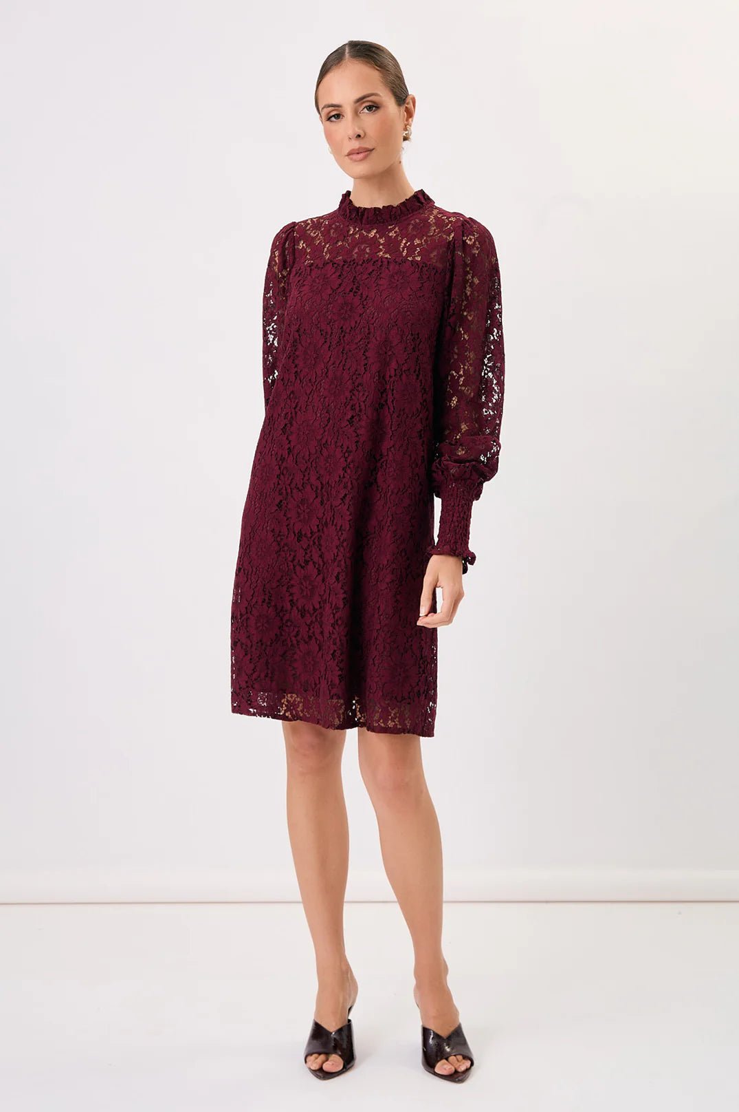 Olivia Long Sleeve Lace Dress (Burgundy) - Something For Me​​