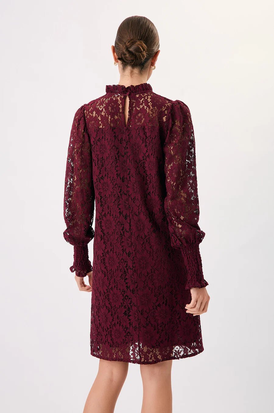 Olivia Long Sleeve Lace Dress (Burgundy) - Something For Me​​