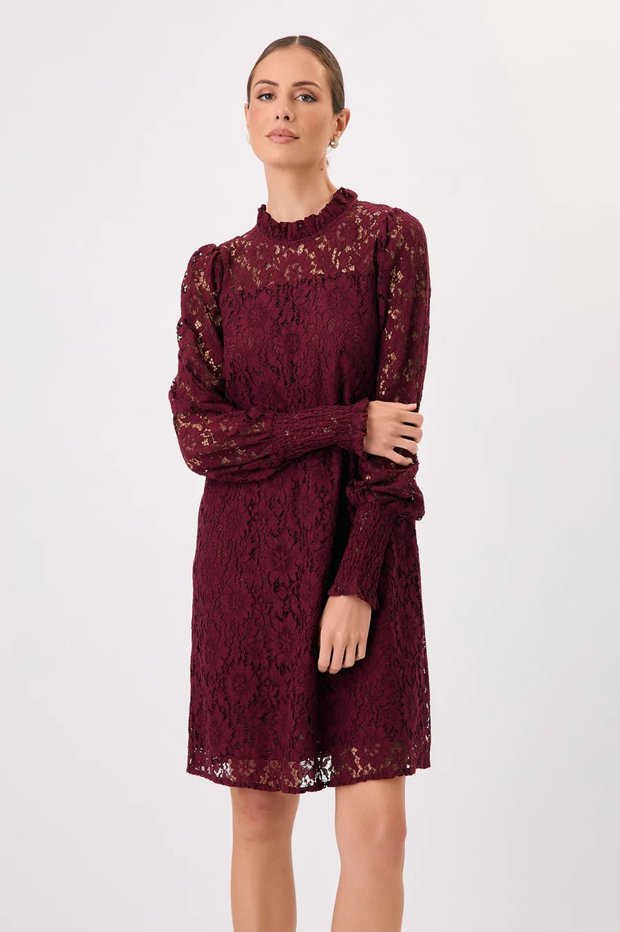 Olivia Long Sleeve Lace Dress (Burgundy) - Something For Me​​