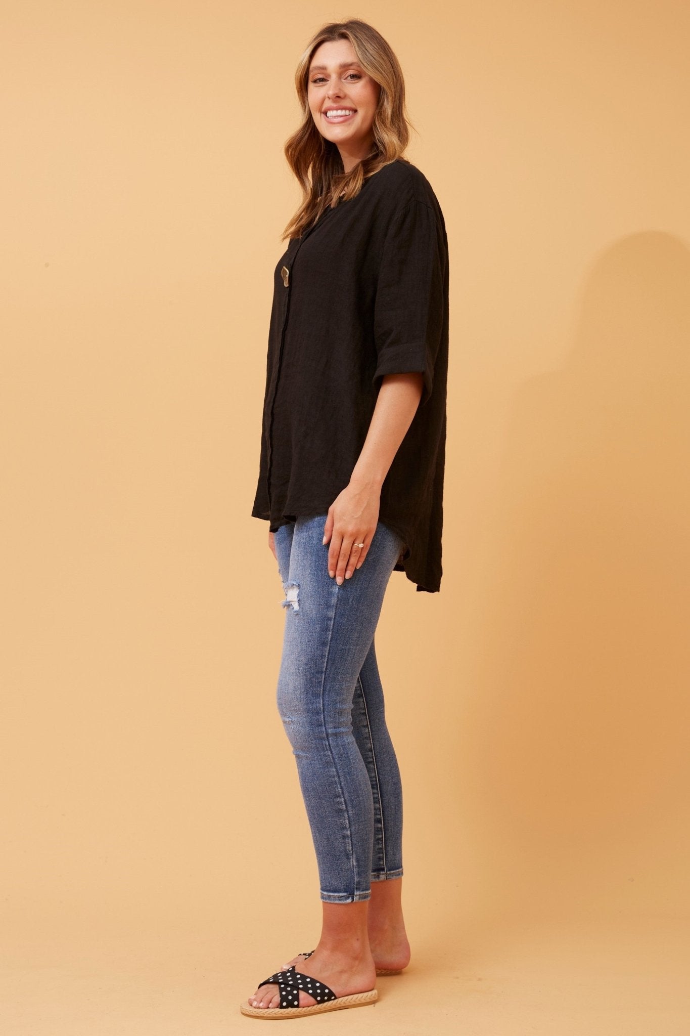 Palermo Linen Top (Black) - Something For Me​​