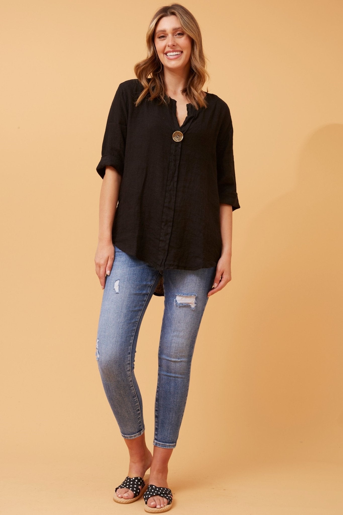 Palermo Linen Top (Black) - Something For Me​​