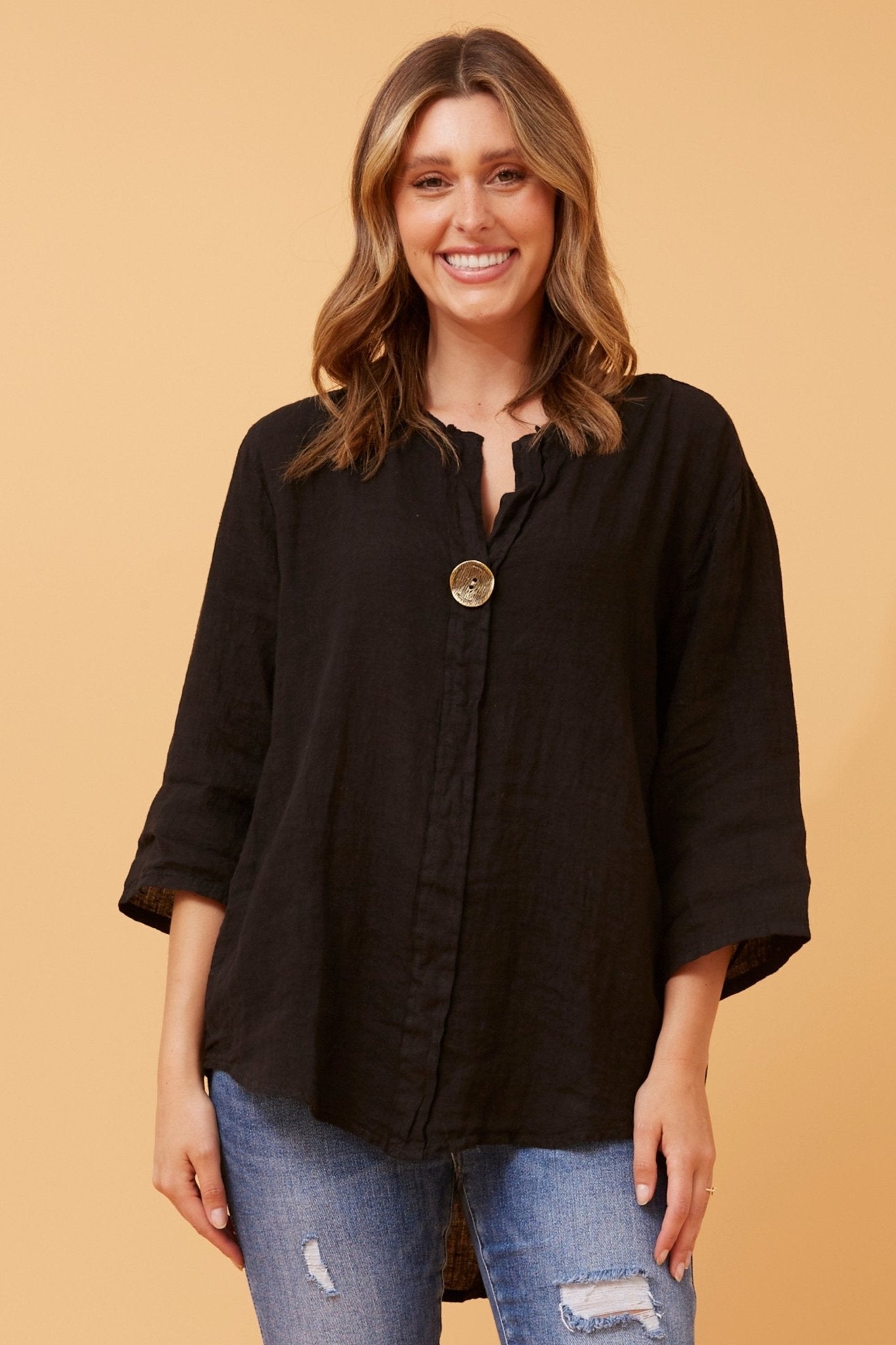 Palermo Linen Top (Black) - Something For Me​​