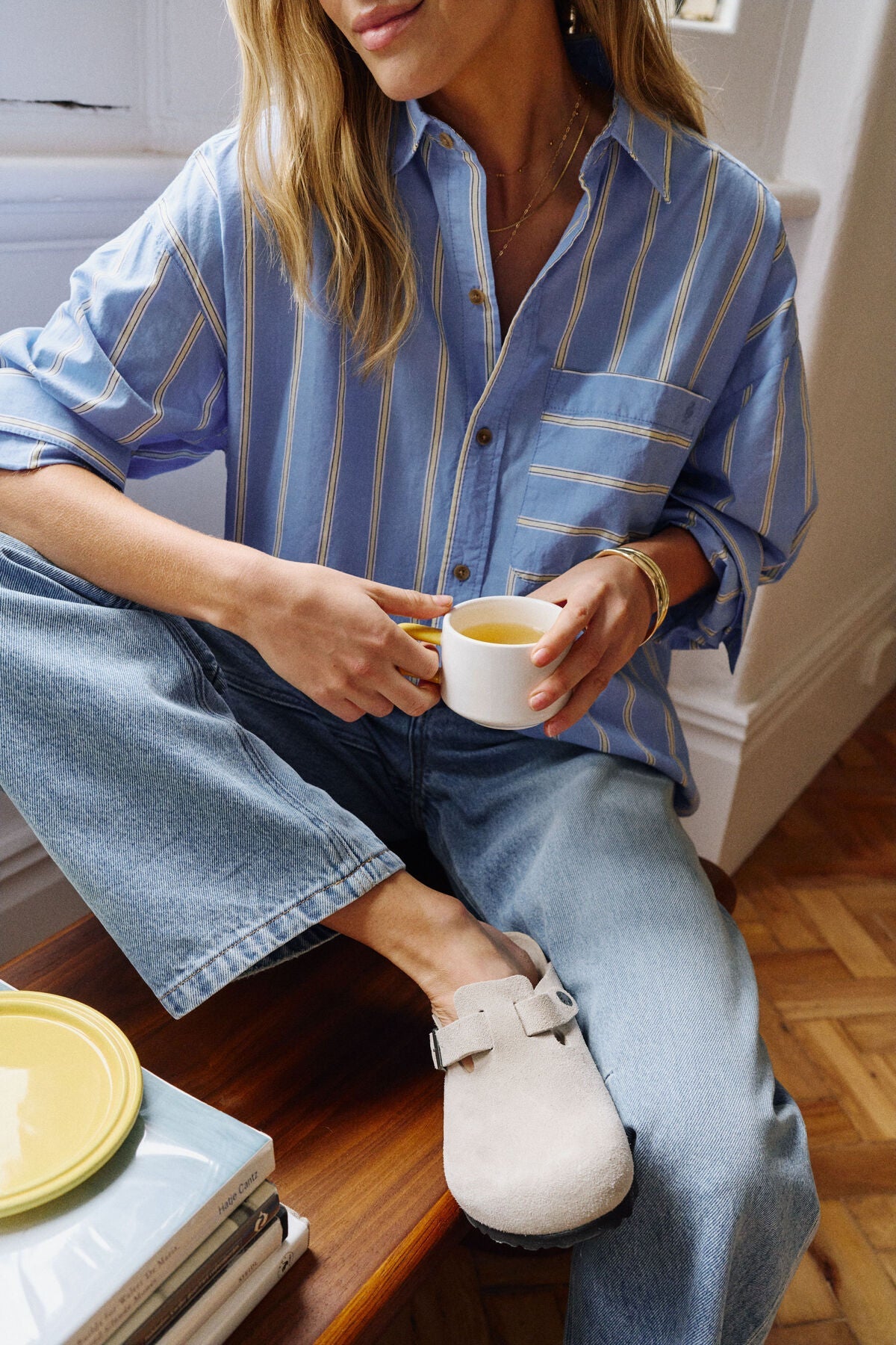 Peta Oversized Shirt (Bay Blue Butter Yellow Stripe) - Something For Me​​