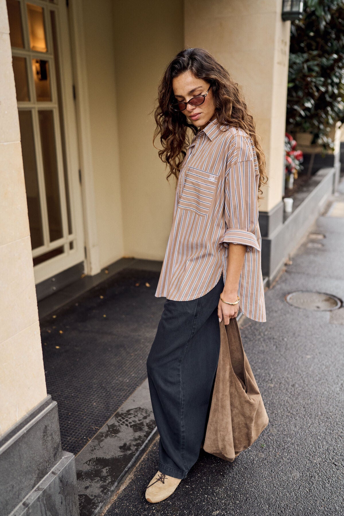 Peta Oversized Shirt (Biscuit Stripe) - Something For Me​​