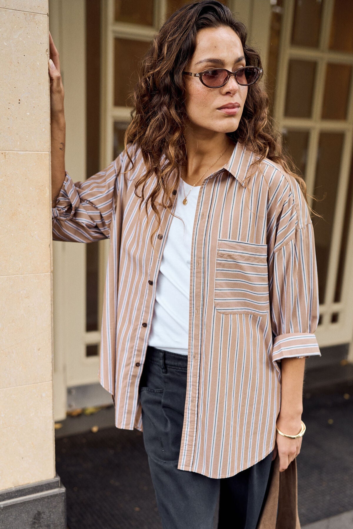 Peta Oversized Shirt (Biscuit Stripe) - Something For Me​​