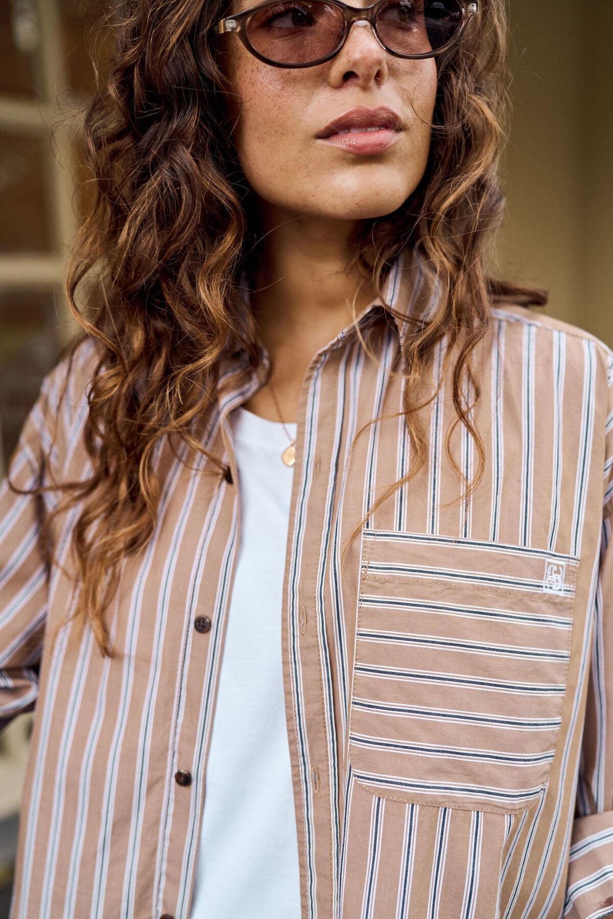 Peta Oversized Shirt (Biscuit Stripe) - Something For Me​​