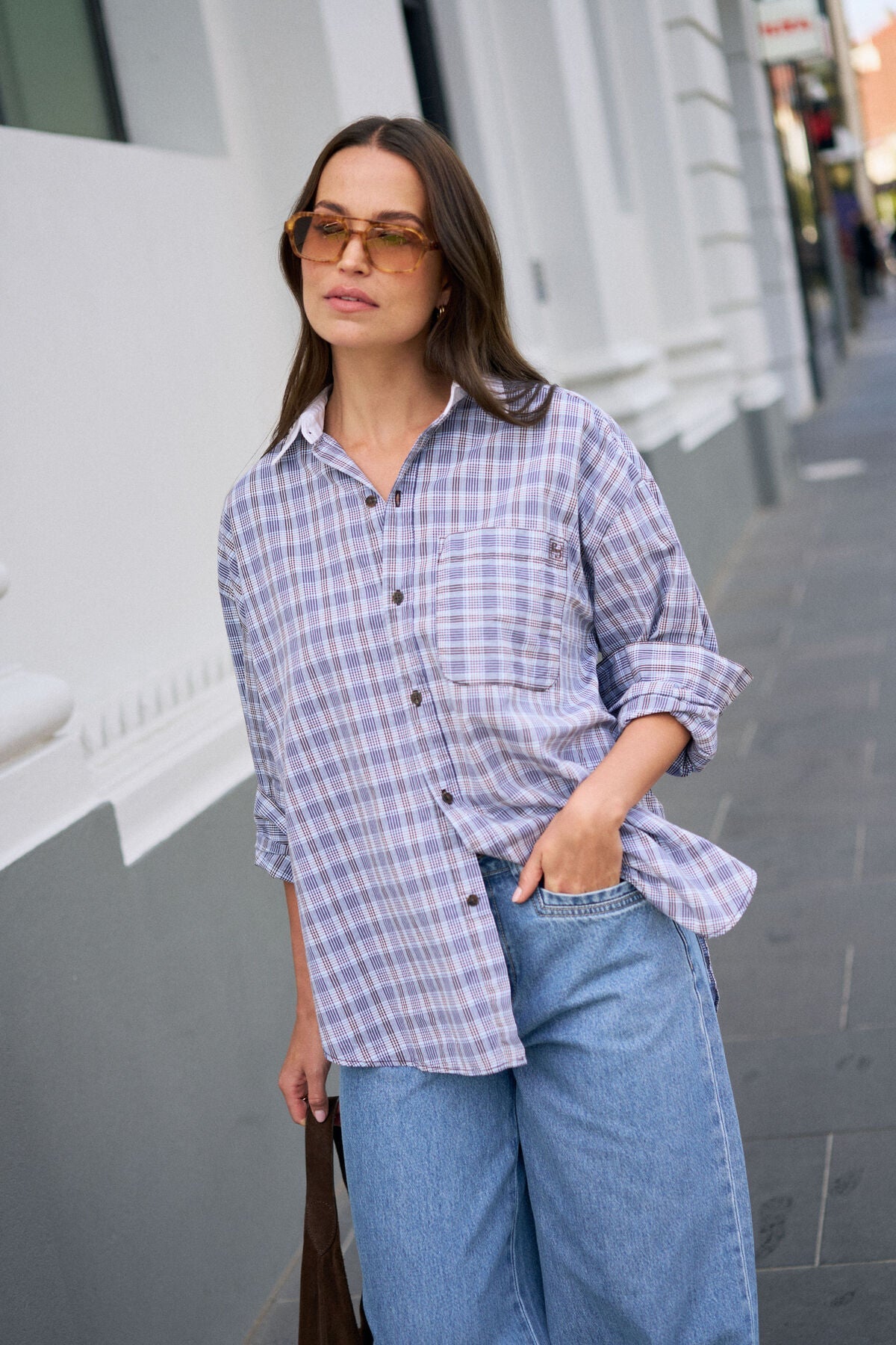 Peta Oversized Shirt (Blue Chocolate Check) - Something For Me​​