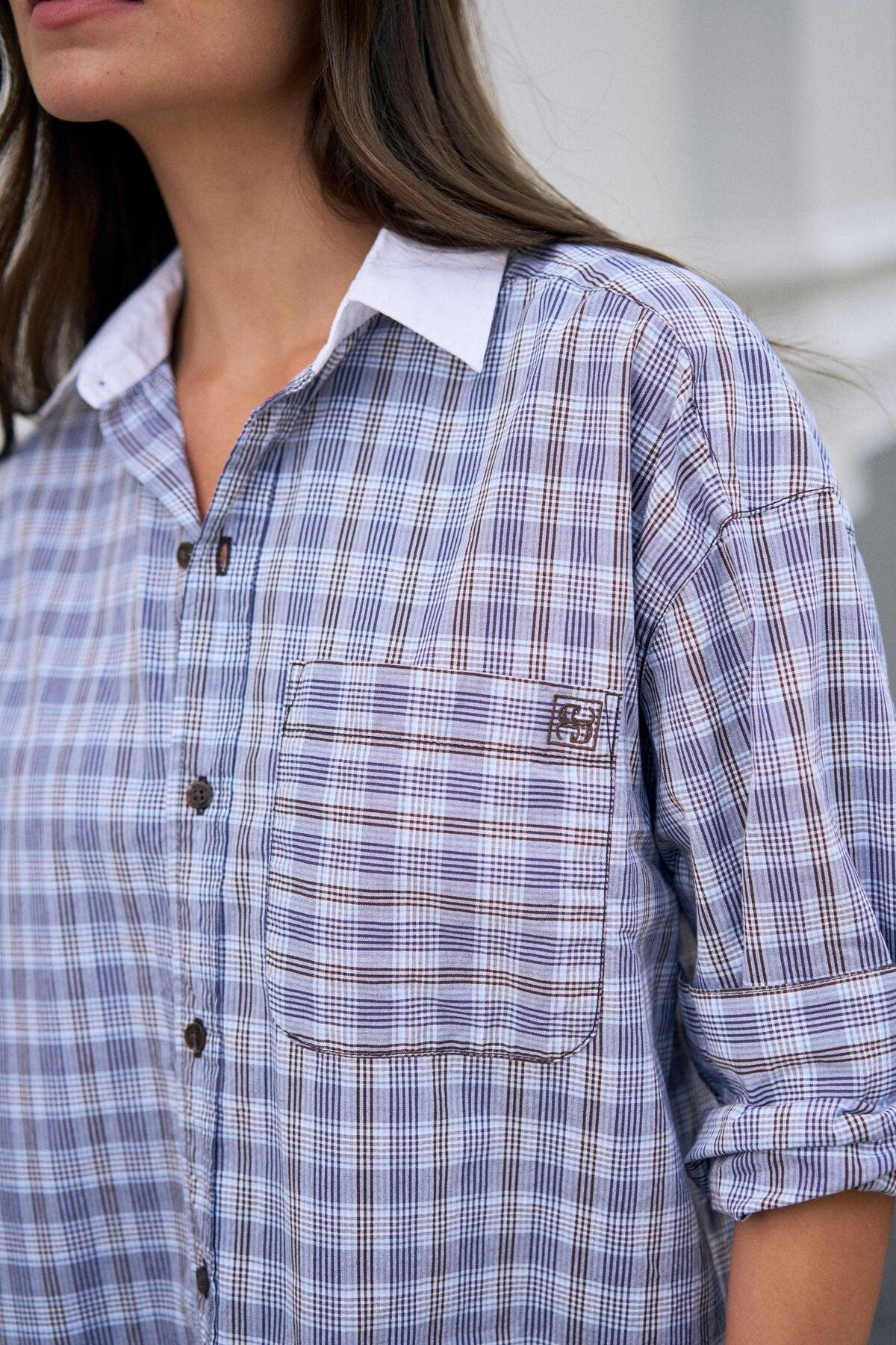 Peta Oversized Shirt (Blue Chocolate Check) - Something For Me​​