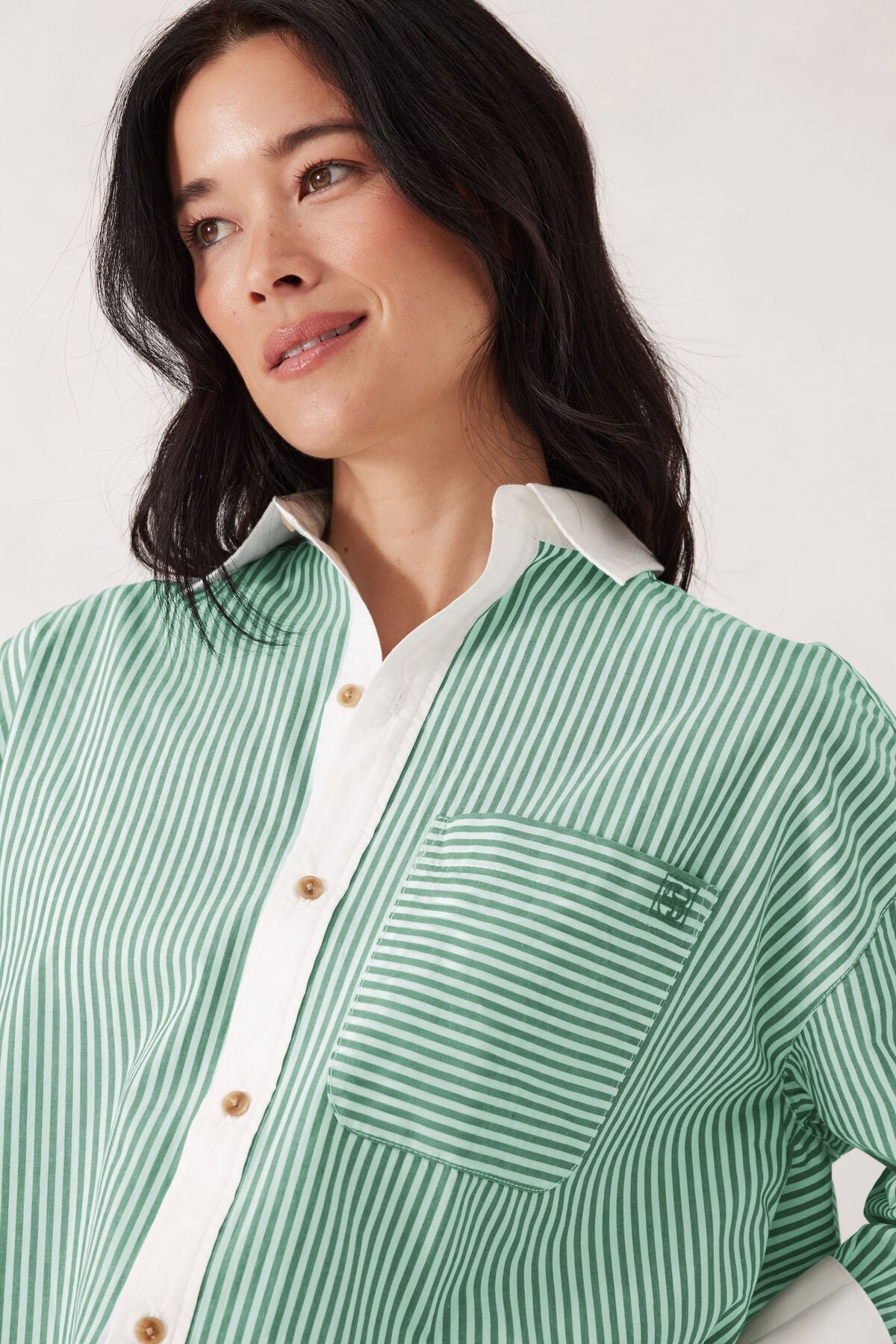 Peta Oversized Shirt (Green Stripe White Collar) - Something For Me​​