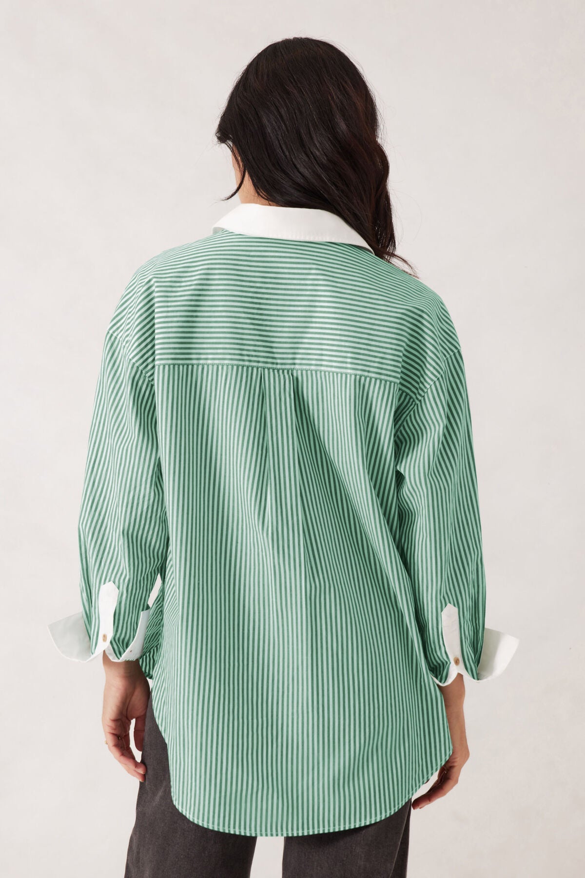 Peta Oversized Shirt (Green Stripe White Collar) - Something For Me​​
