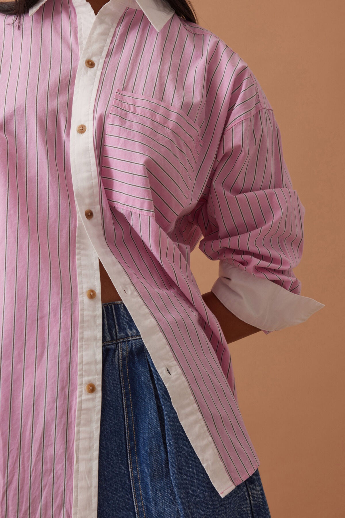 Peta Oversized Shirt (Hibiscus Pink Triple Stripe) - Something For Me​​