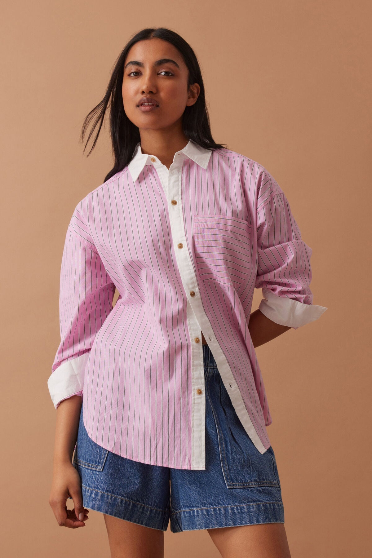 Peta Oversized Shirt (Hibiscus Pink Triple Stripe) - Something For Me​​
