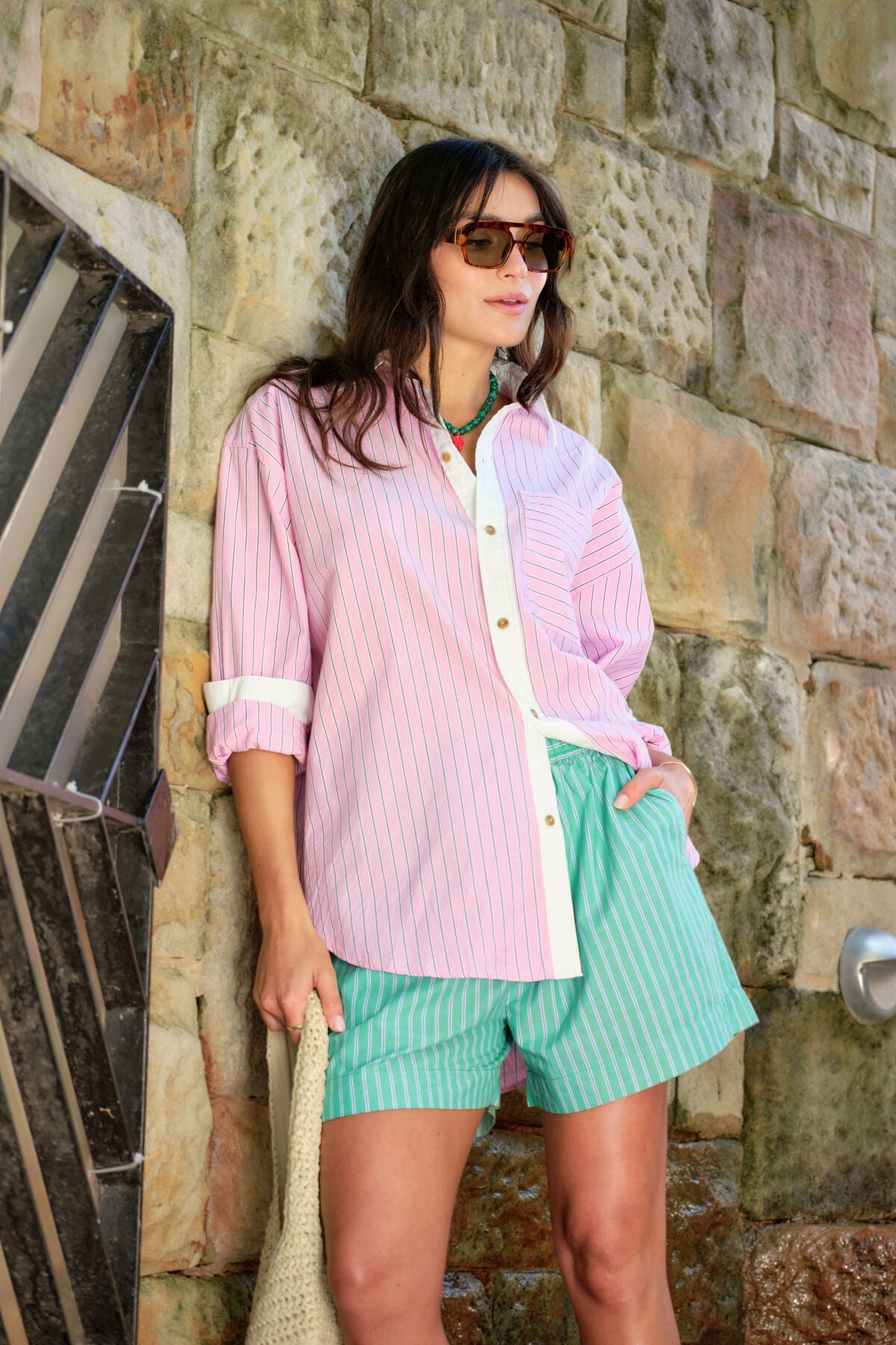 Peta Oversized Shirt (Hibiscus Pink Triple Stripe) - Something For Me​​