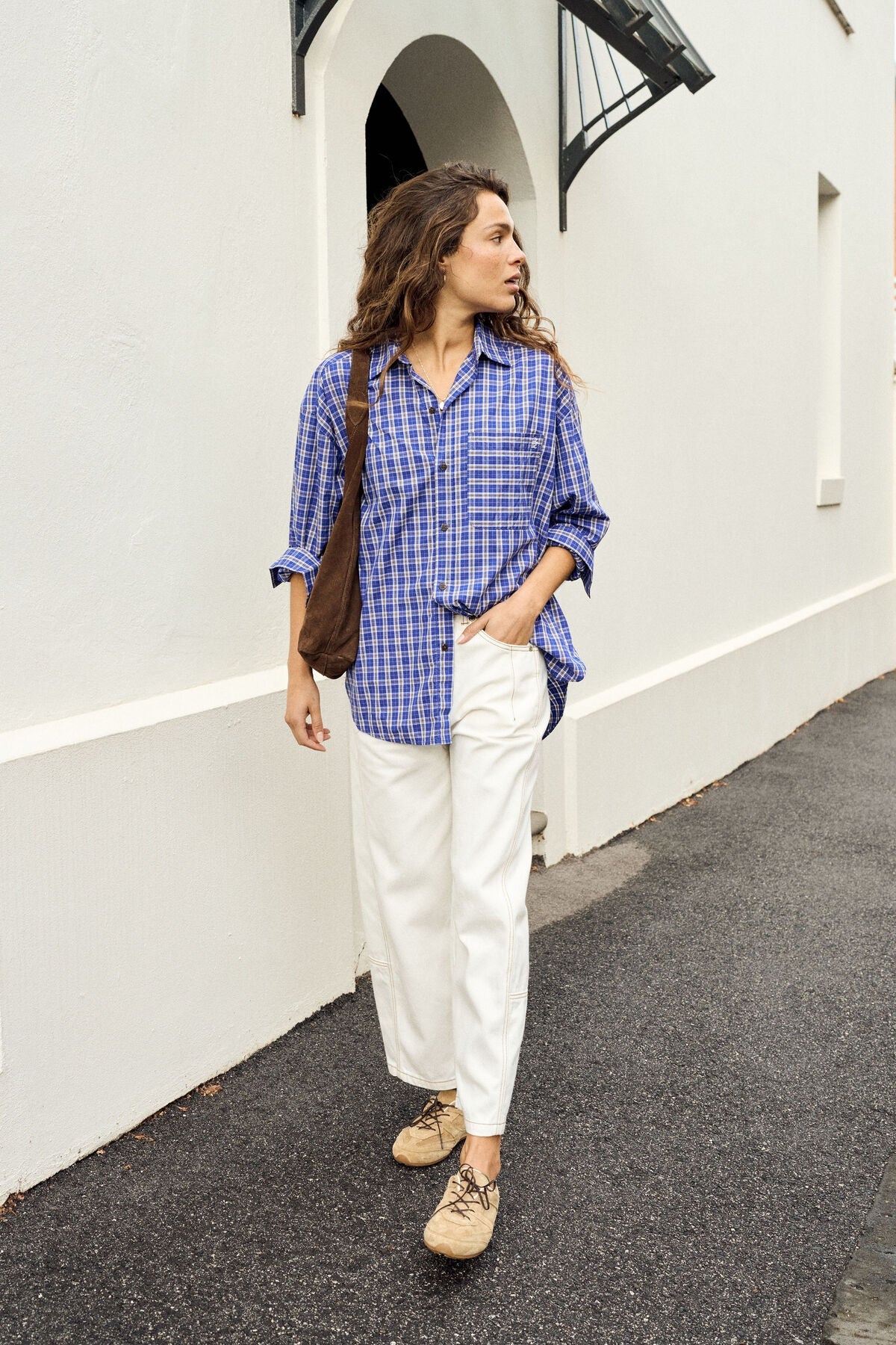 Peta Oversized Shirt (Polo Blue Check) - Something For Me​​