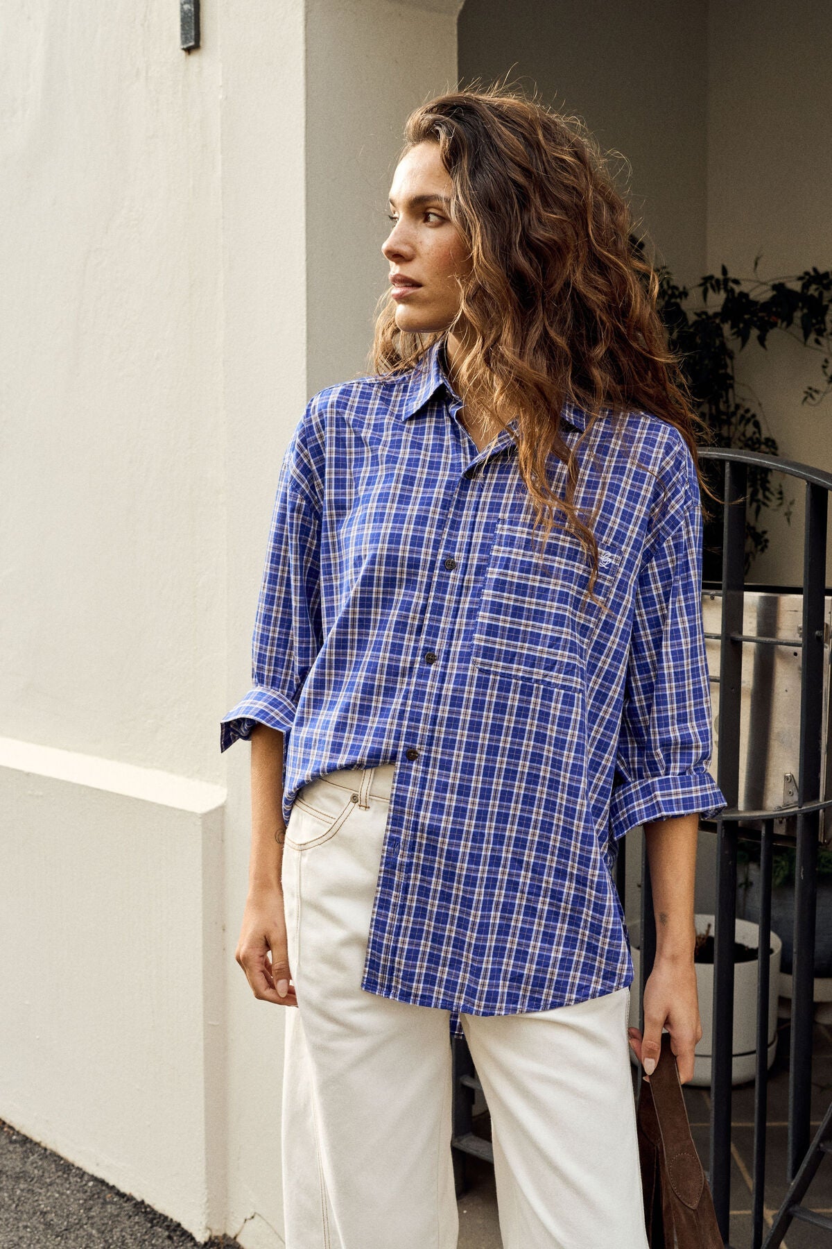 Peta Oversized Shirt (Polo Blue Check) - Something For Me​​