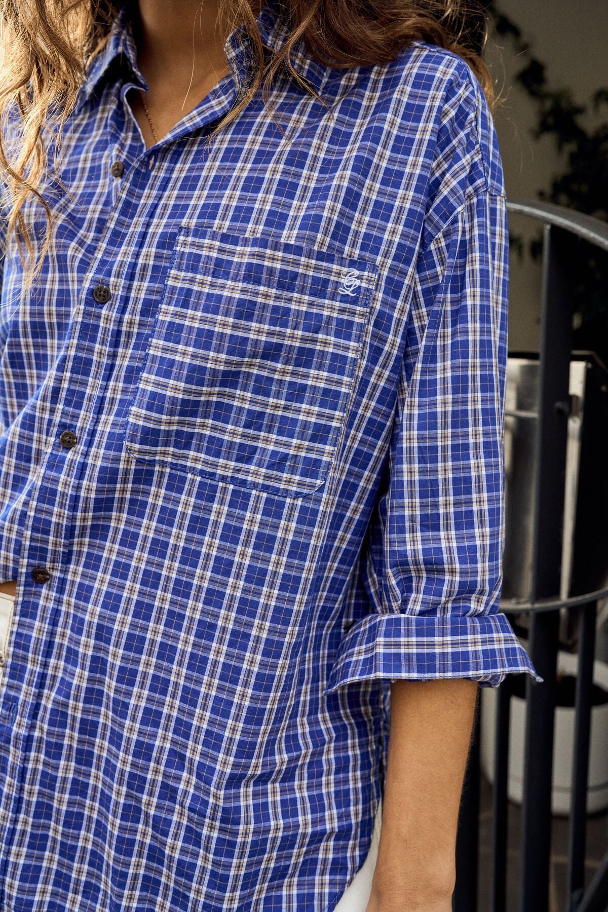 Peta Oversized Shirt (Polo Blue Check) - Something For Me​​