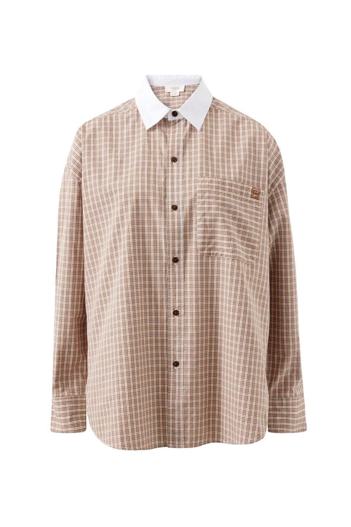 Peta Oversized Shirt (Toffee Check) - Something For Me​​