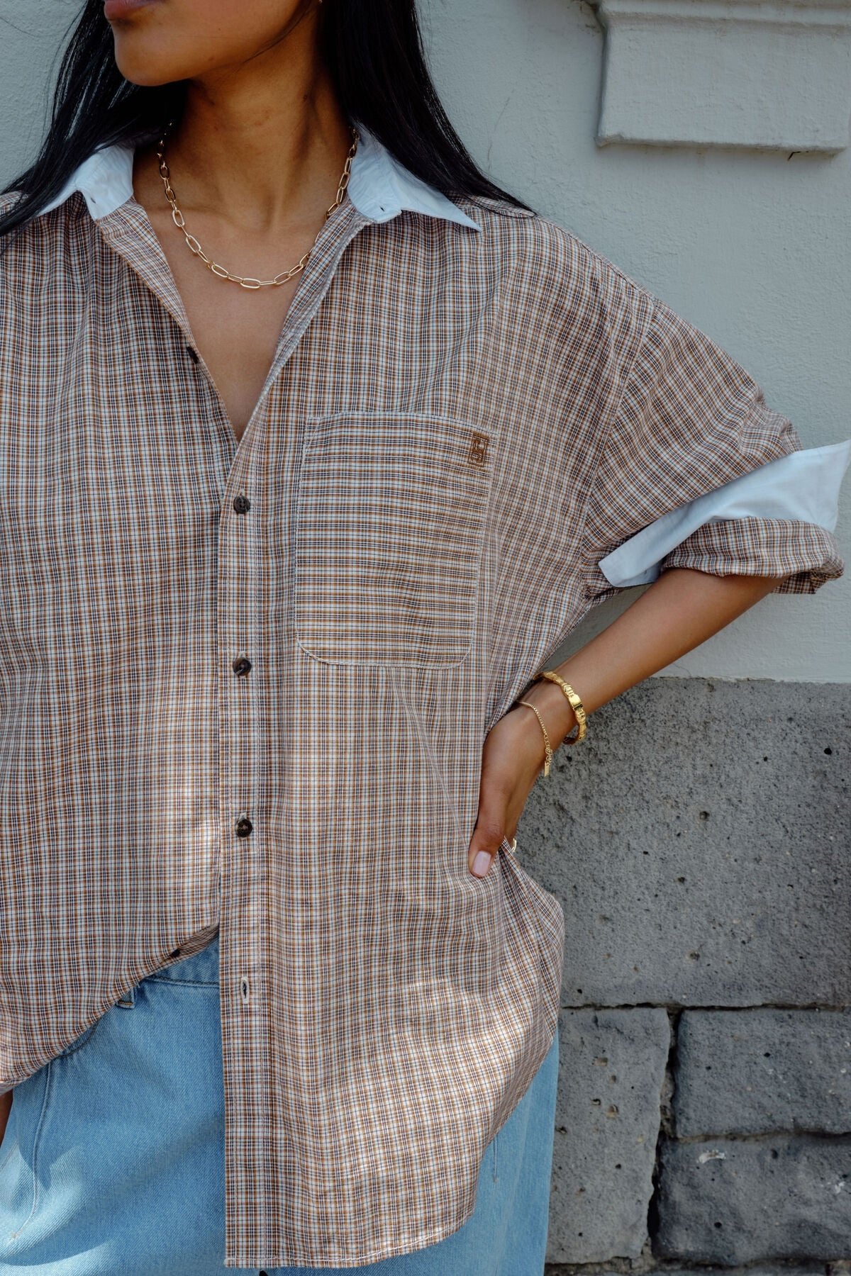 Peta Oversized Shirt (Toffee Check) - Something For Me​​